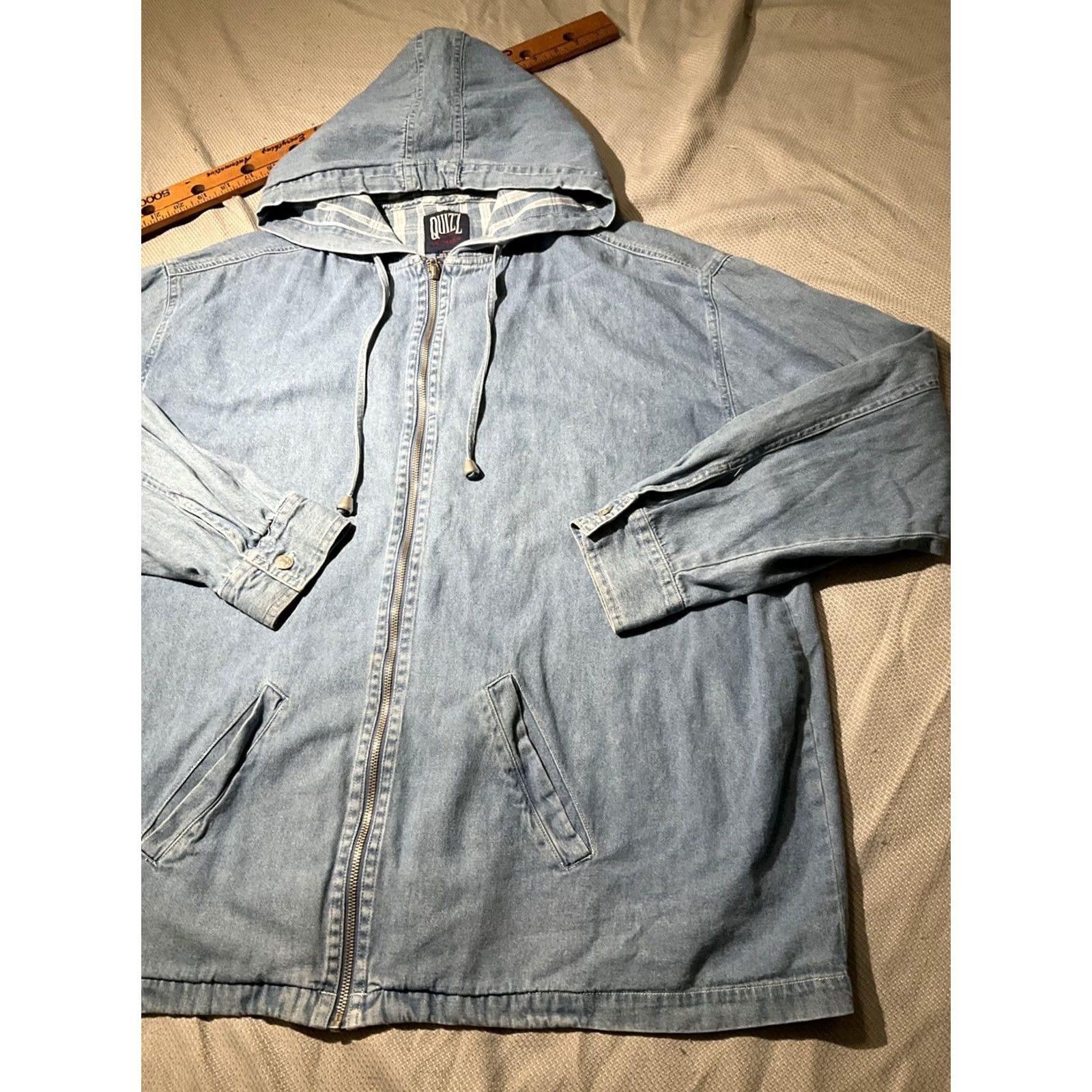 Denime VINTAGE Quizz New York Hoodie Womens Sz 20 Blue Chambray Denim Full Zip Jacket Hoodie Women 20W Blue Chambray Denim Full Zip Jacket Size 3XL / US 20-22 - 5 Thumbnail