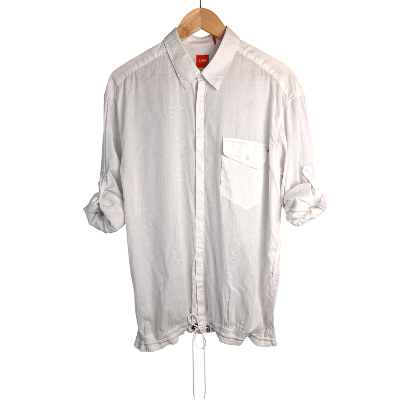 Hugo Boss Hugo Boss White Cotton Shirt Drawstring Hem Roll Tab Sleeve Size US L / EU 52-54 / 3 - 3 Thumbnail