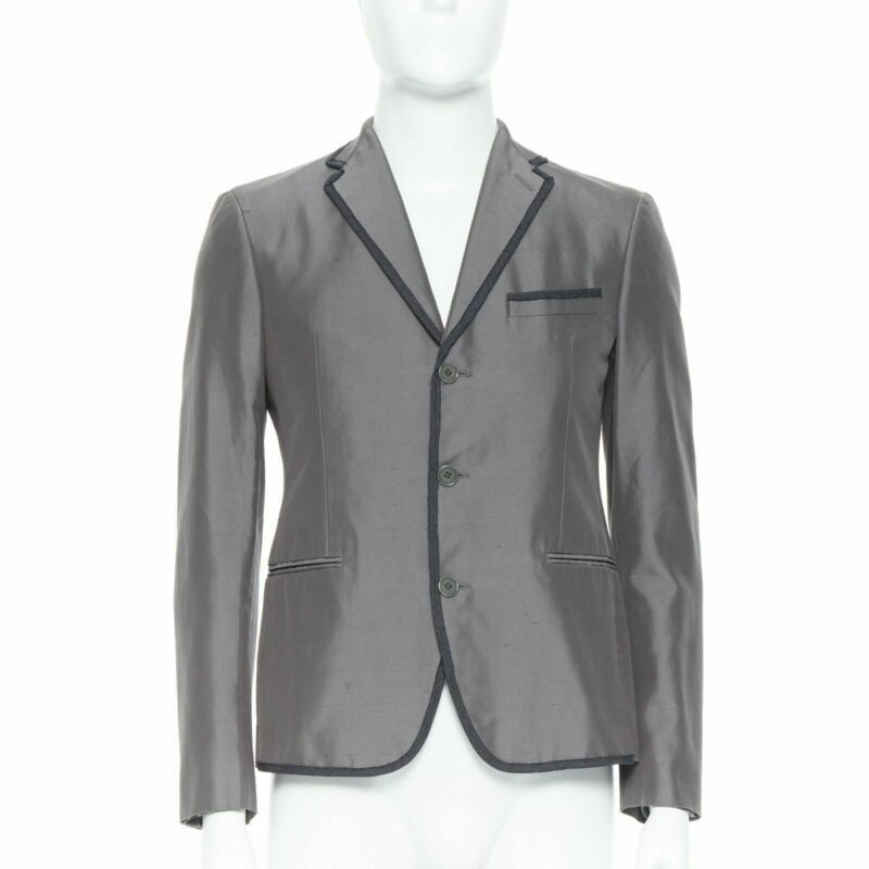 Bottega Veneta BOTTEGA VENETA green grey classic tailor cotton blazer jacket pipe trim IT48 M Size 48R - 1 Preview