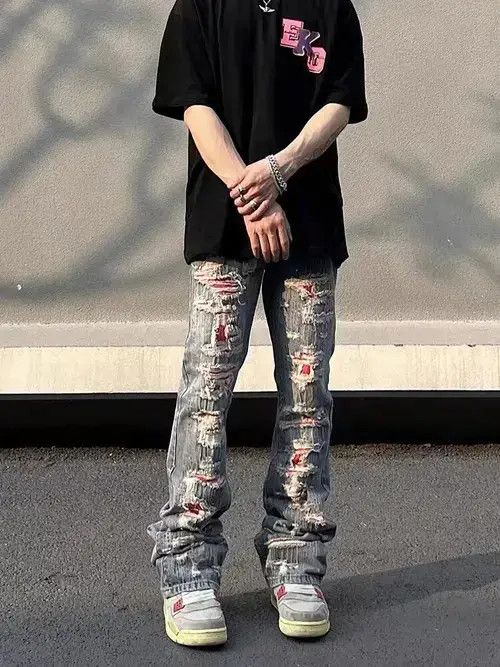 Japanese Brand × Jean Street hip hop grunge ripped embroidered jeans Size US 32 / EU 48 - 2 Thumbnail