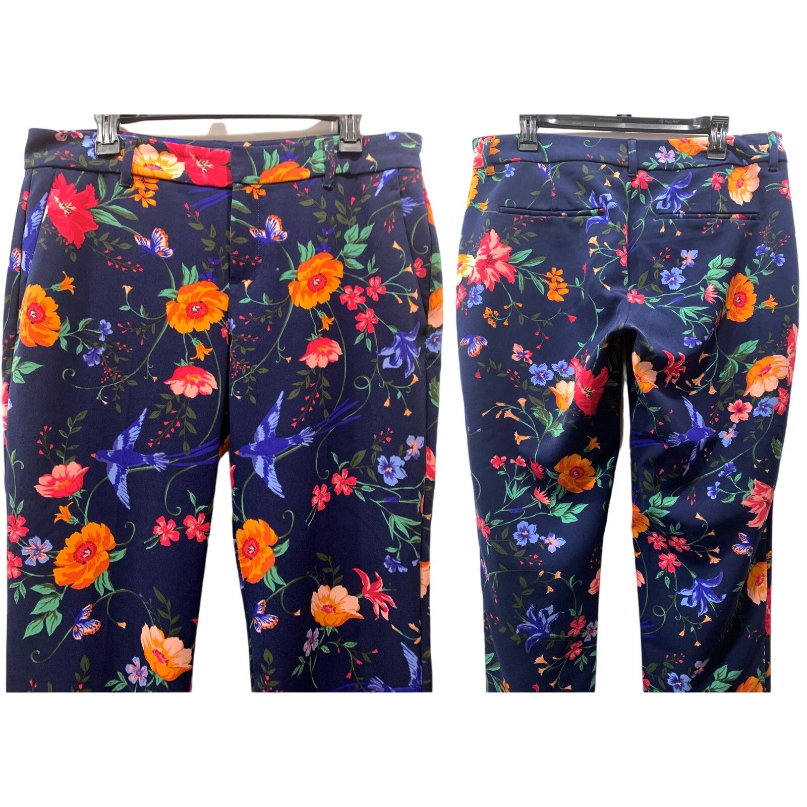 Old Navy Old Navy Harper Mid Rise Ankle Pants Blue Floral Bird Print Size 34" / US 12 / IT 48 - 2 Thumbnail