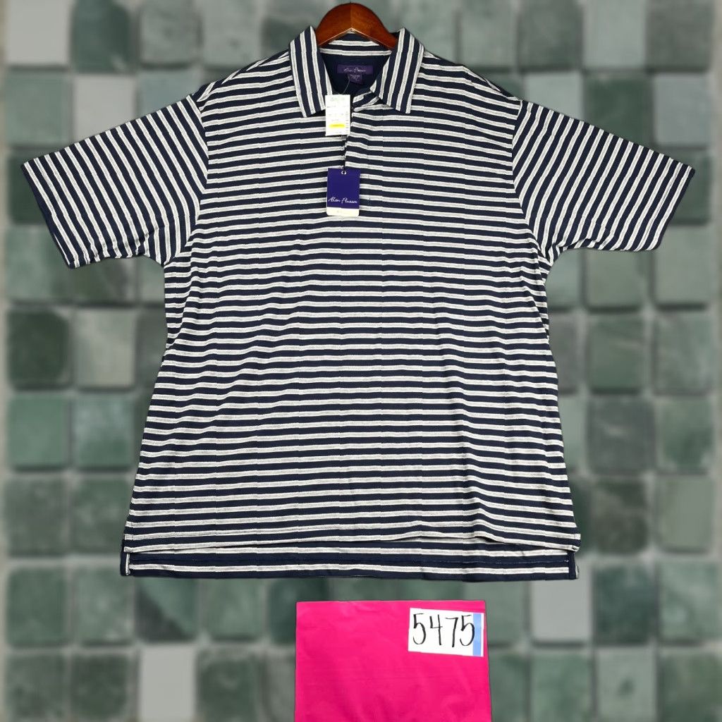 Vintage Alan Flusser Polo Shirt XL Navy Blue White Striped Preppy Mens New NWT Size US XL / EU 56 / 4 - 1 Thumbnail