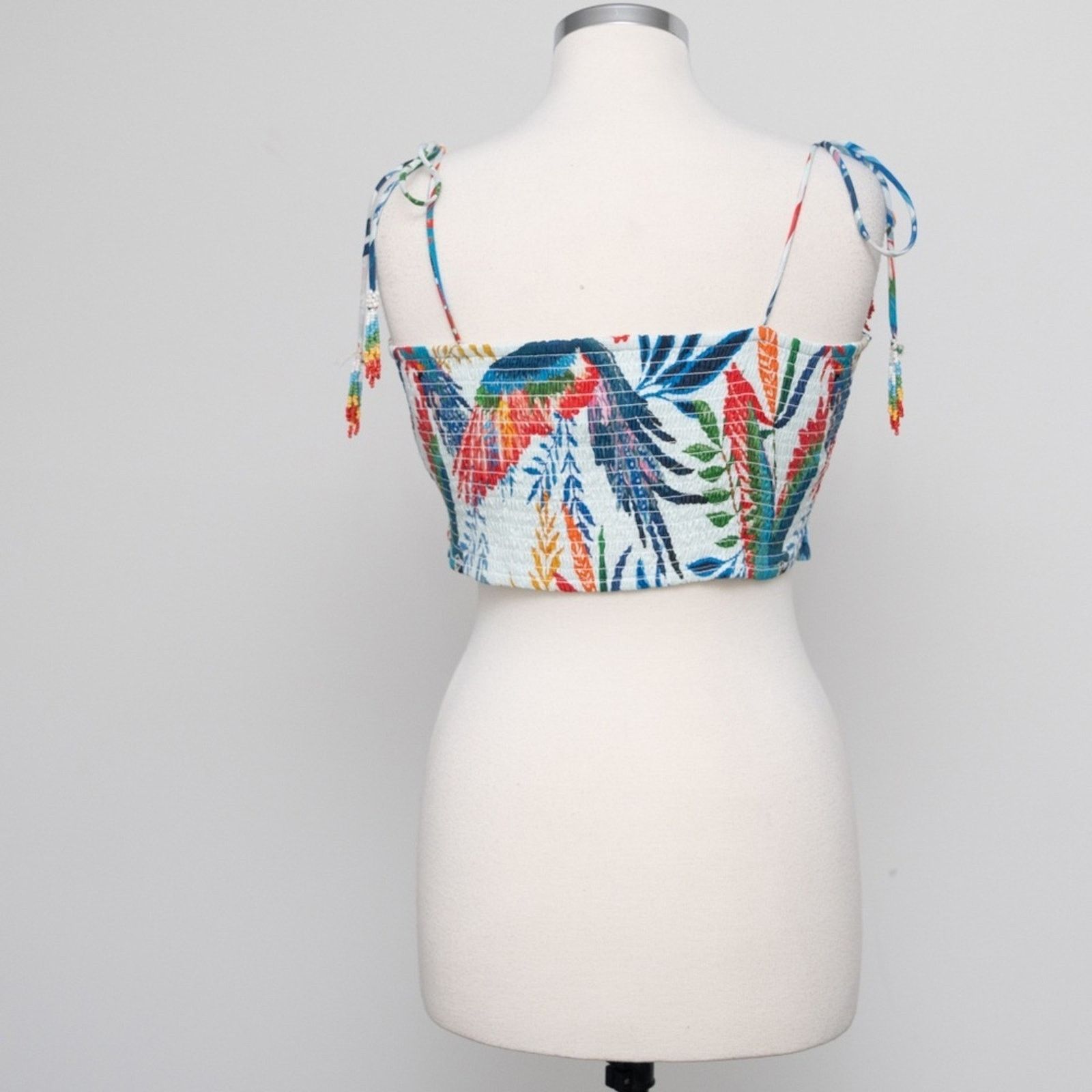 Farm Rio Farm Rio. New! Macaw Wind Smocked Crop Top Size L / US 10 / IT 46 - 2 Thumbnail