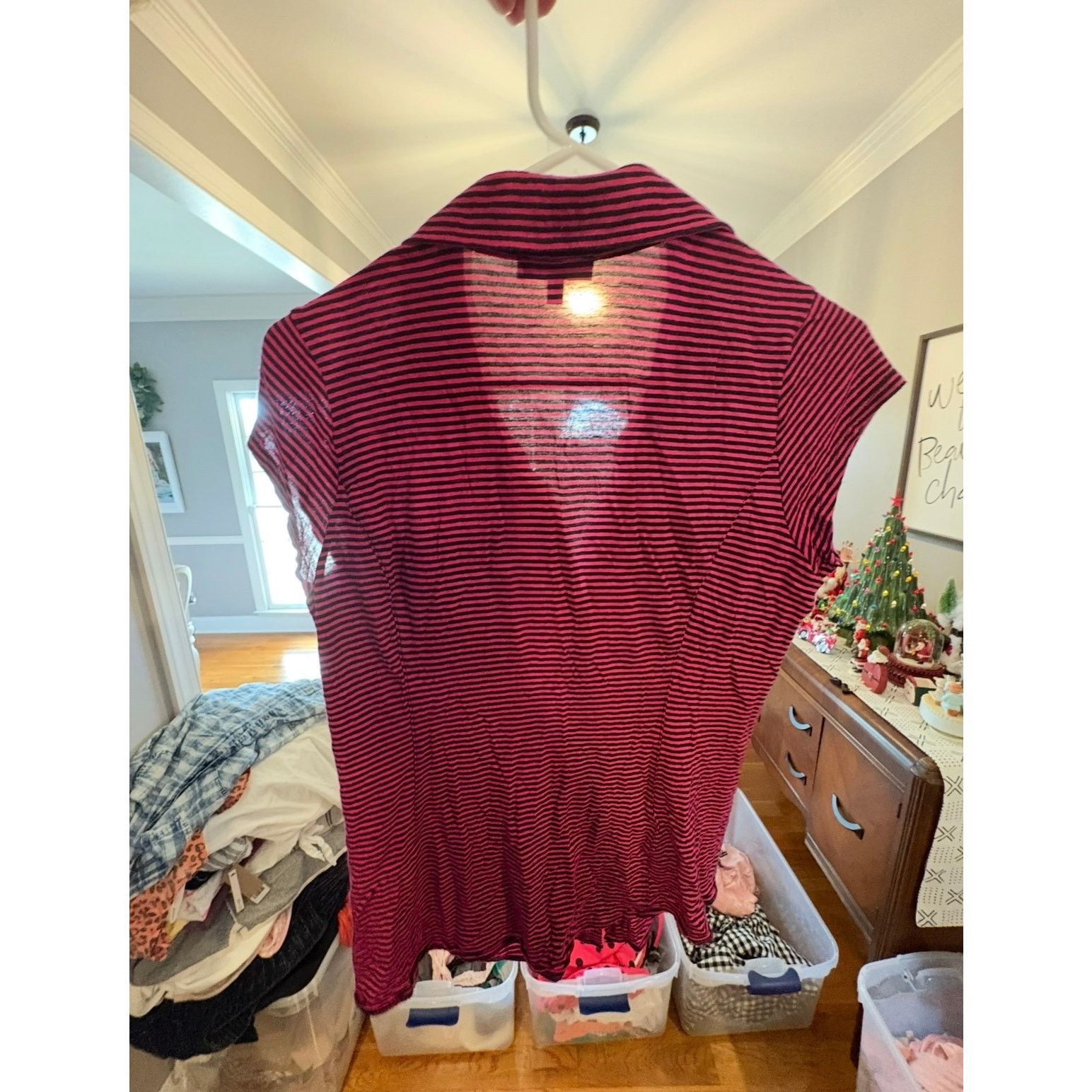 Express Express Women’s Medium 8 10 Pink Black Striped Button Front Size M / US 6-8 / IT 42-44 - 4 Thumbnail