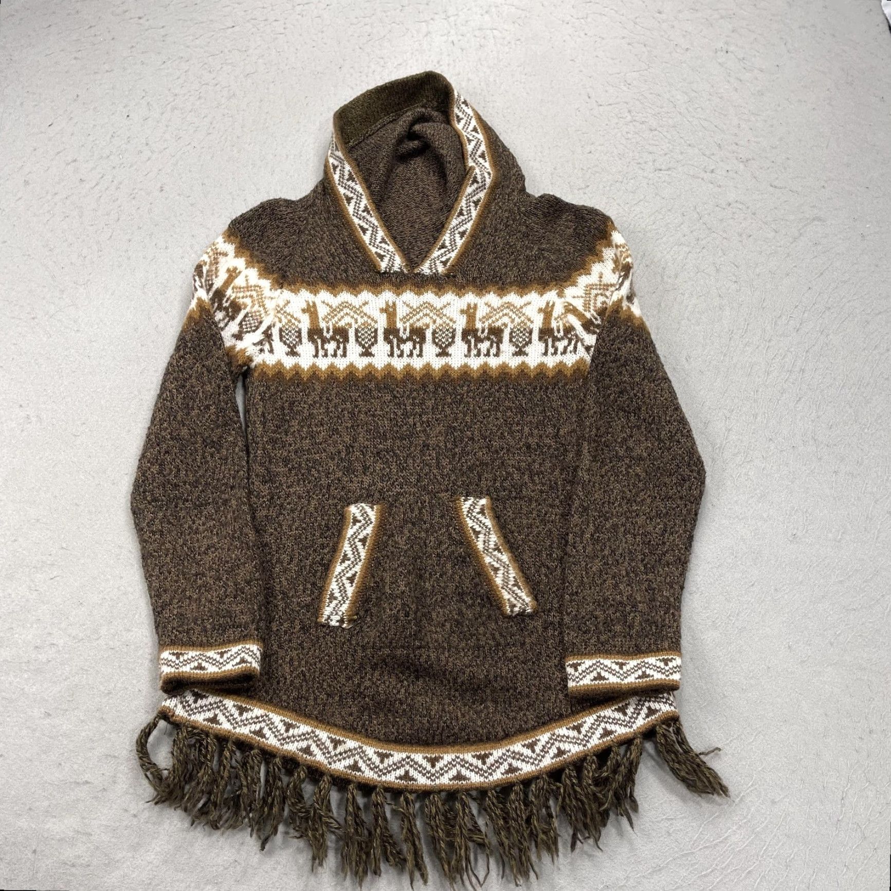 Vintage VINTAGE Grupo Brisanti SAC Sweater Womens S Brown Hooded Tunic Llama Fringe Peru Size S / US 4 / IT 40 - 2 Thumbnail