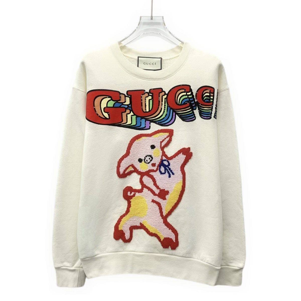 Gucci Gucci Beige Pig Embroidery Letter Glossy Sweatshirt K26WX Size XS / US 0-2 / IT 36-38 - 1 Thumbnail