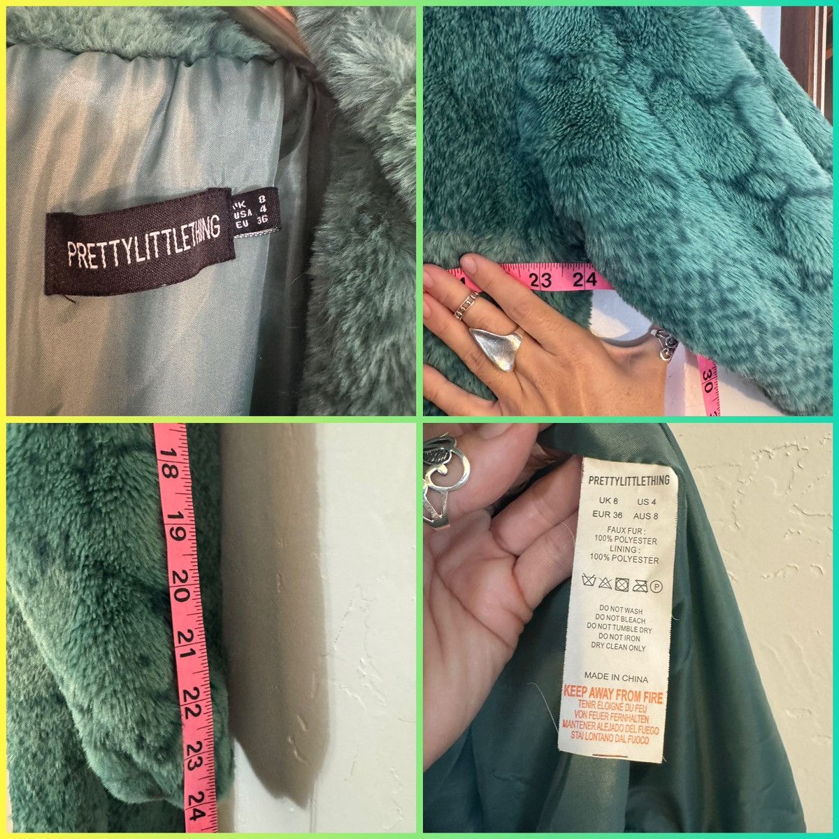 PrettyLittleThing PRETTYLITTLE THING GREEN SNAKE PRINT FAUX FUR COAT SZ 4 EUC Size S / US 4 / IT 40 - 5 Thumbnail