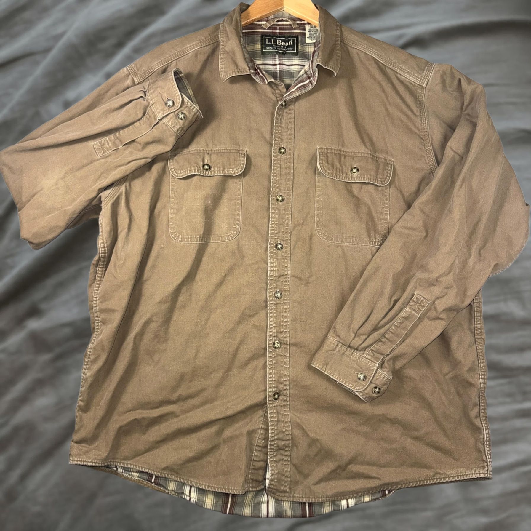Vintage L.L. Bean Shirt Jacket Brown XL Regular Fit Button-Up Twill Lined Pockets Men’s Casual Fall Vintage: No Size US XL / EU 56 / 4 - 1 Thumbnail