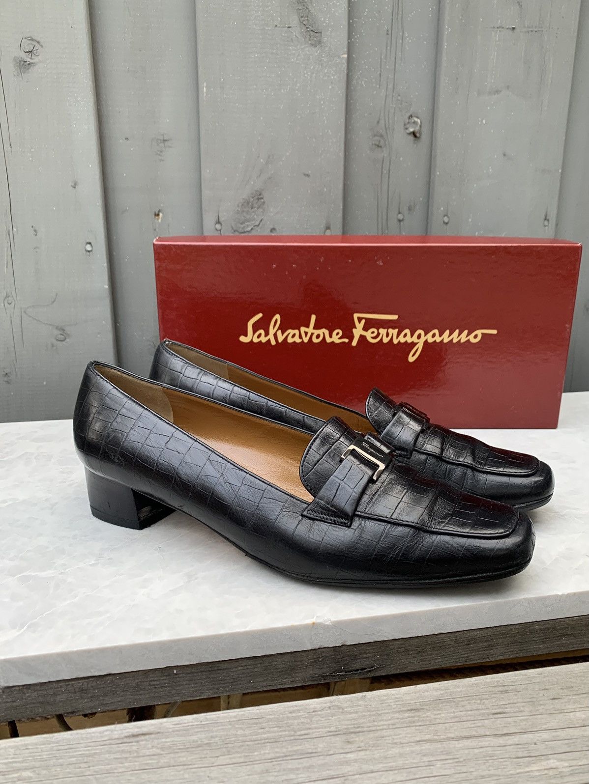 Salvatore Ferragamo × Vintage Vintage Salvatore Ferragamo Boutique Croc Leather Square Toe Size US 6.5 / IT 36.5 - 17 Thumbnail