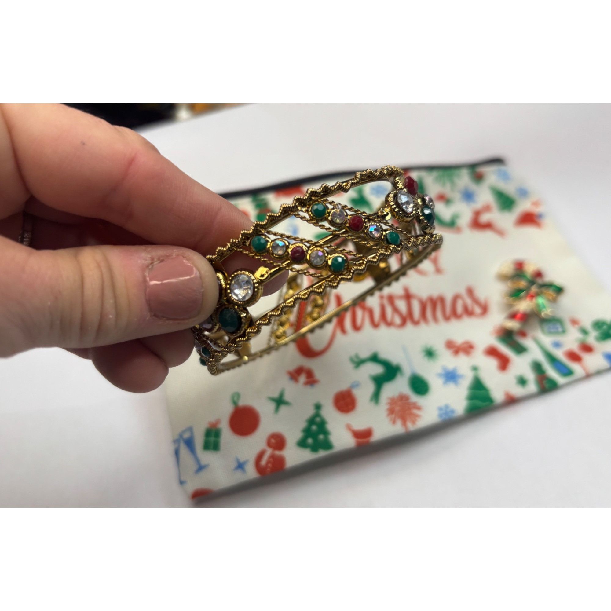 Other Merry Christmas Pouch W/Gold Bangles & Candy Cane Brooch Set Size ONE SIZE - 3 Thumbnail