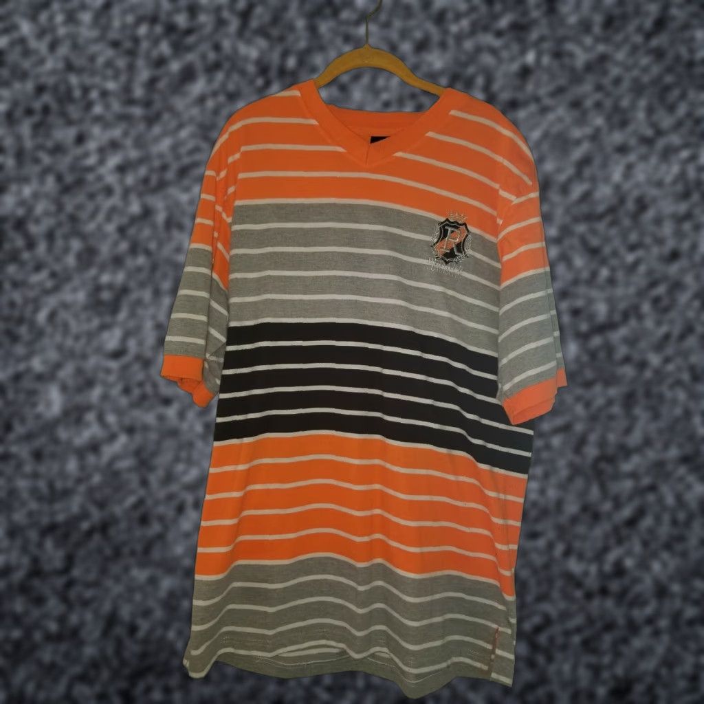 Vintage VINTAGE Red Ape T-Shirt STREET WEAR Striped Orange White Black Mens XL V-Neck Short Sleeve Cotton Size US XL / EU 56 / 4 - 1 Thumbnail