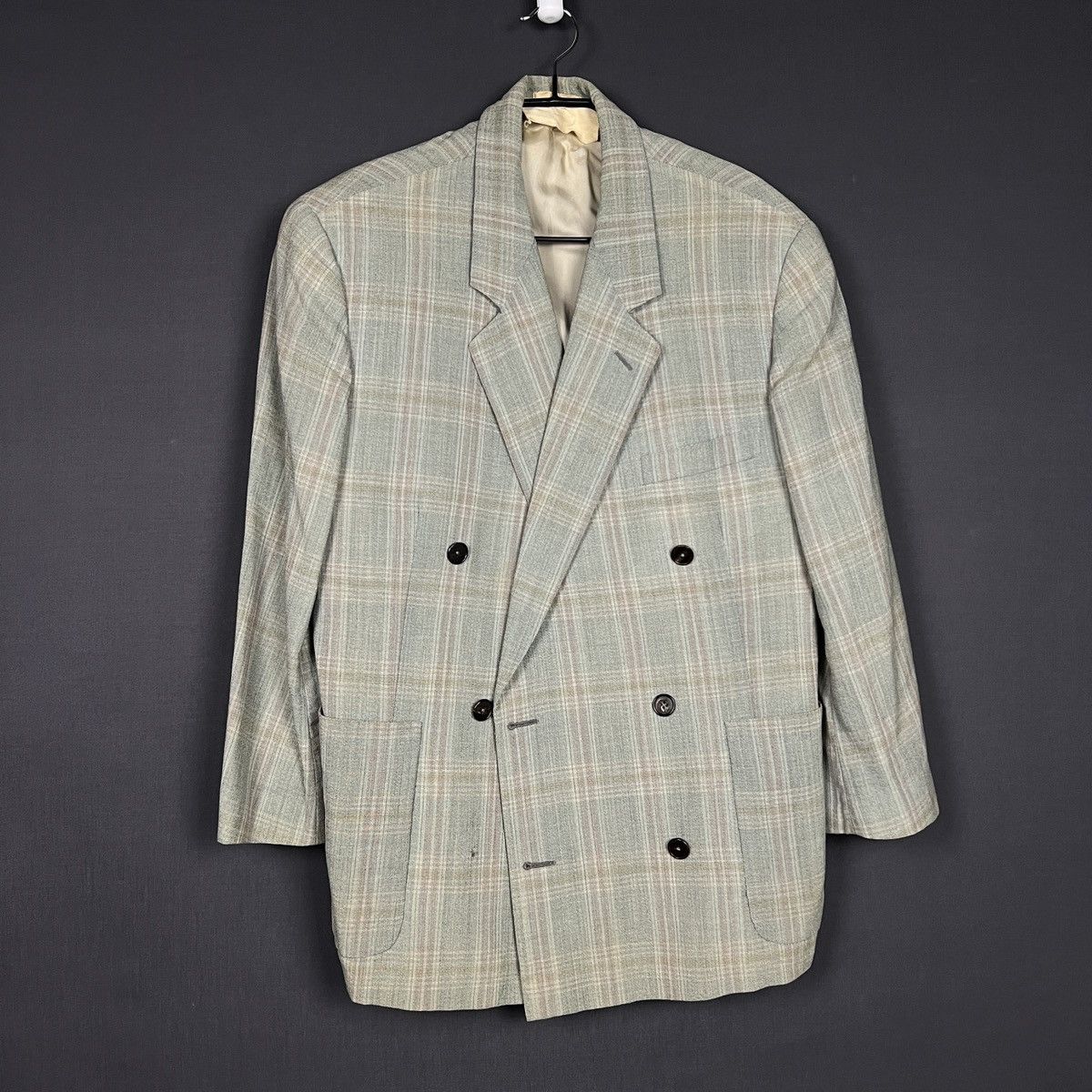 Hermes Vintage Hermès Paris Plaid Double Breasted Laine Blazer M L Size 50S - 2 Thumbnail