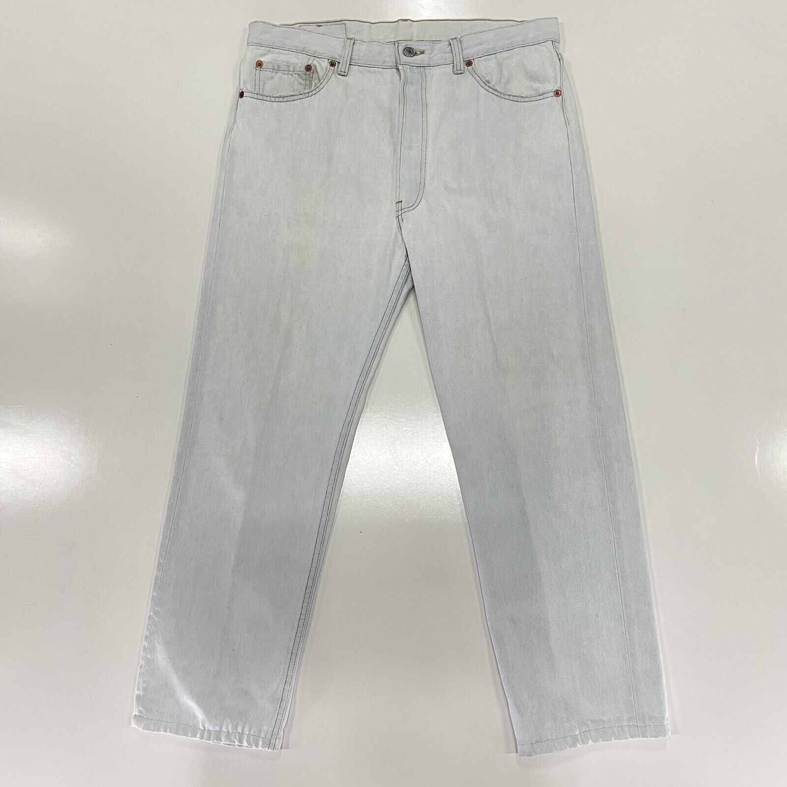 Levi's VTG 90’s Levi’s 501 White Straight Denim Blue Jeans 34x28 Size US 34 / EU 50 - 1 Thumbnail