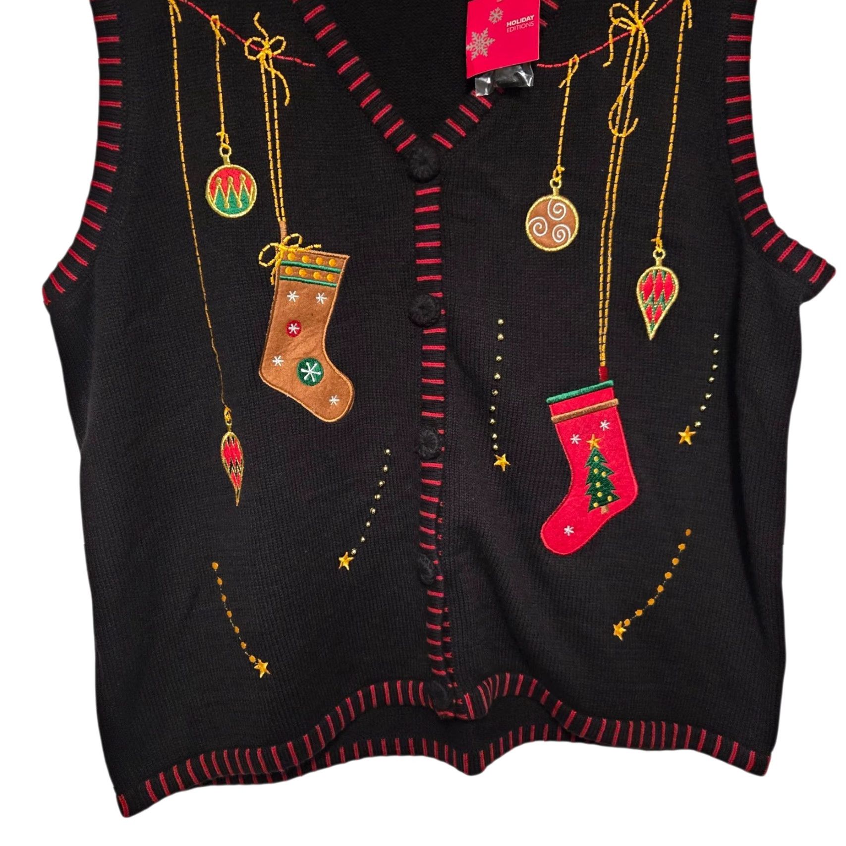 Vintage VINTAGE Holiday Editions Christmas Vest Women 2XL Black Embroidered NWT Cap Sleeve Knit Santa Claus Holiday Christmas Vintage Yes Size XXL / US 16-18 / IT 52-54 - 3 Thumbnail