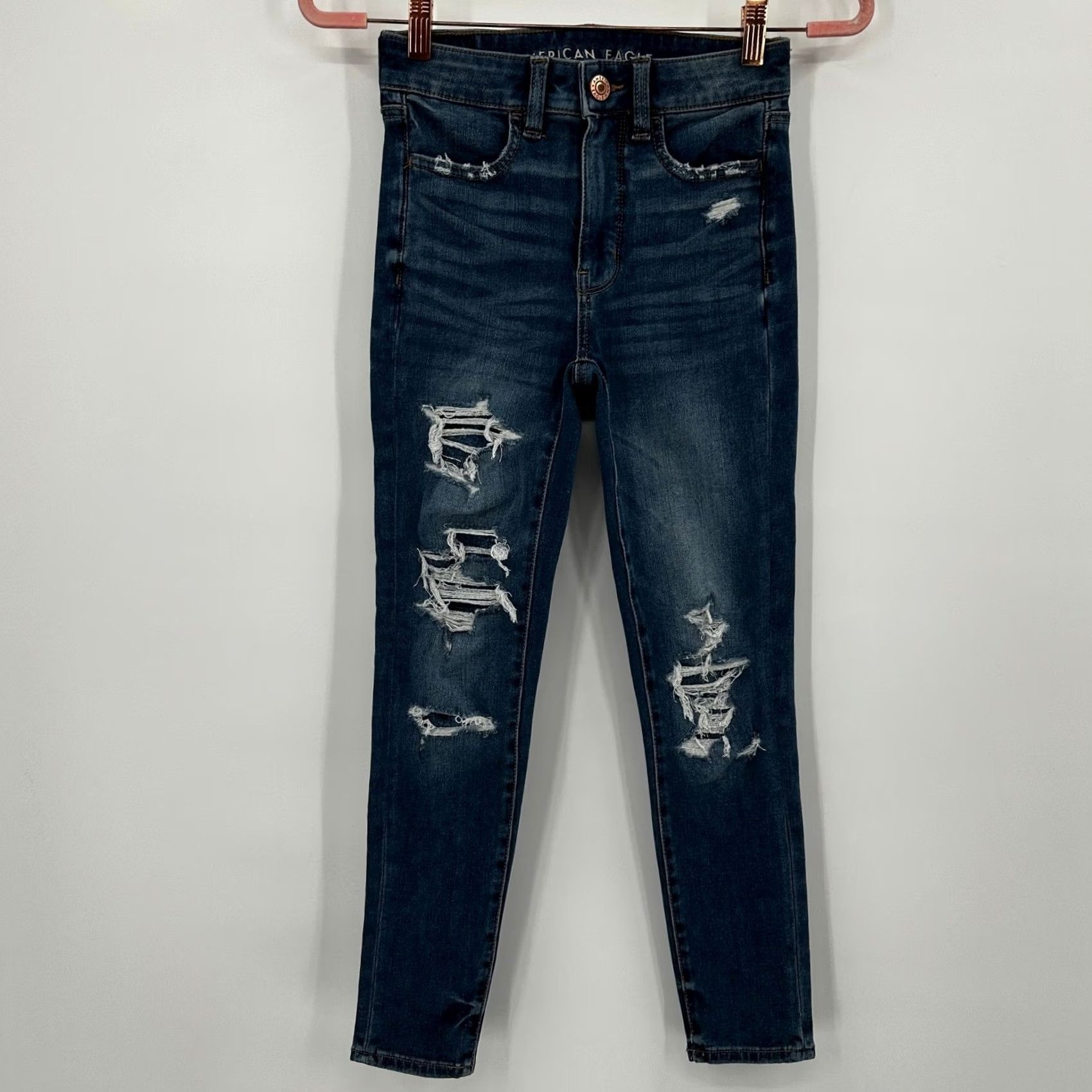 Vintage VINTAGE? No. American Eagle The Dream Jean Womens 00 Regular Blue Distressed Skinny High Rise Size 24" / US 00 / IT 34 - 4 Thumbnail