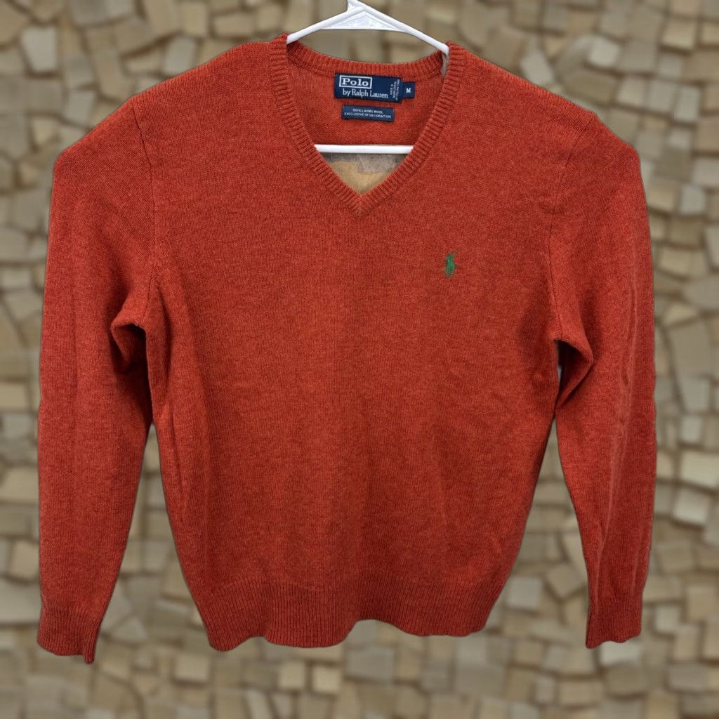 Polo Ralph Lauren VINTAGE Polo Ralph Lauren Women’s Knit Sweater Size Medium V-Neck Orange 90s Preppy Logo Pony Pullover Size M / US 6-8 / IT 42-44 - 1 Thumbnail