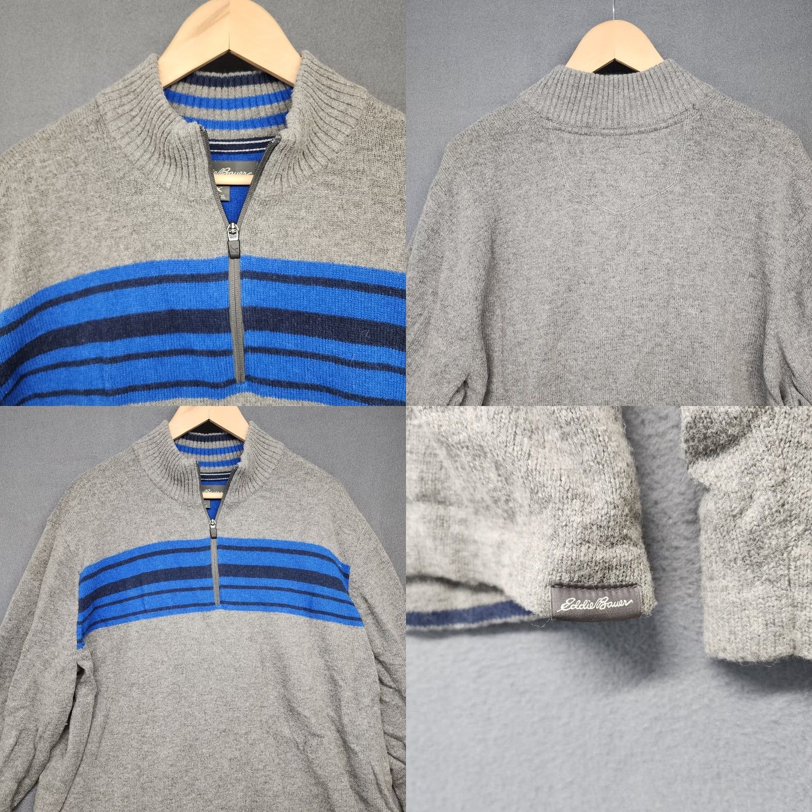 Eddie Bauer Eddie Bauer Mens 1/4 Quarter Zip XLT XL Tall Grey Blue Wool Blend Winter Pullover Sweater Long Sleeve Mens XL Tall Gray Blue Wool Blend Winter Size US XL / EU 56 / 4 - 8 Thumbnail