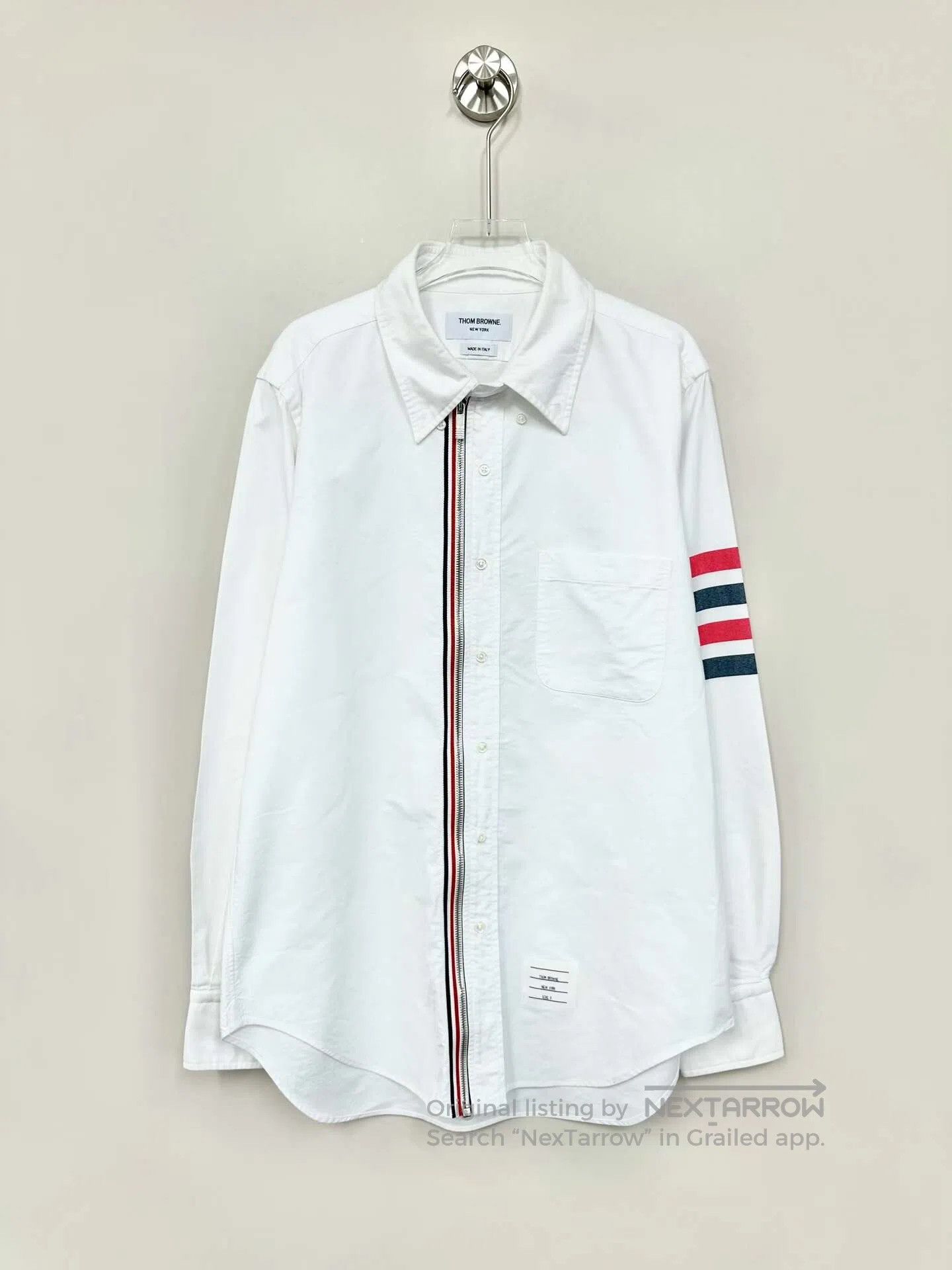 Thom Browne Thom Browne White Classic Four Stripe Zipper Long Sleeve S Size US L / EU 52-54 / 3 - 1 Thumbnail
