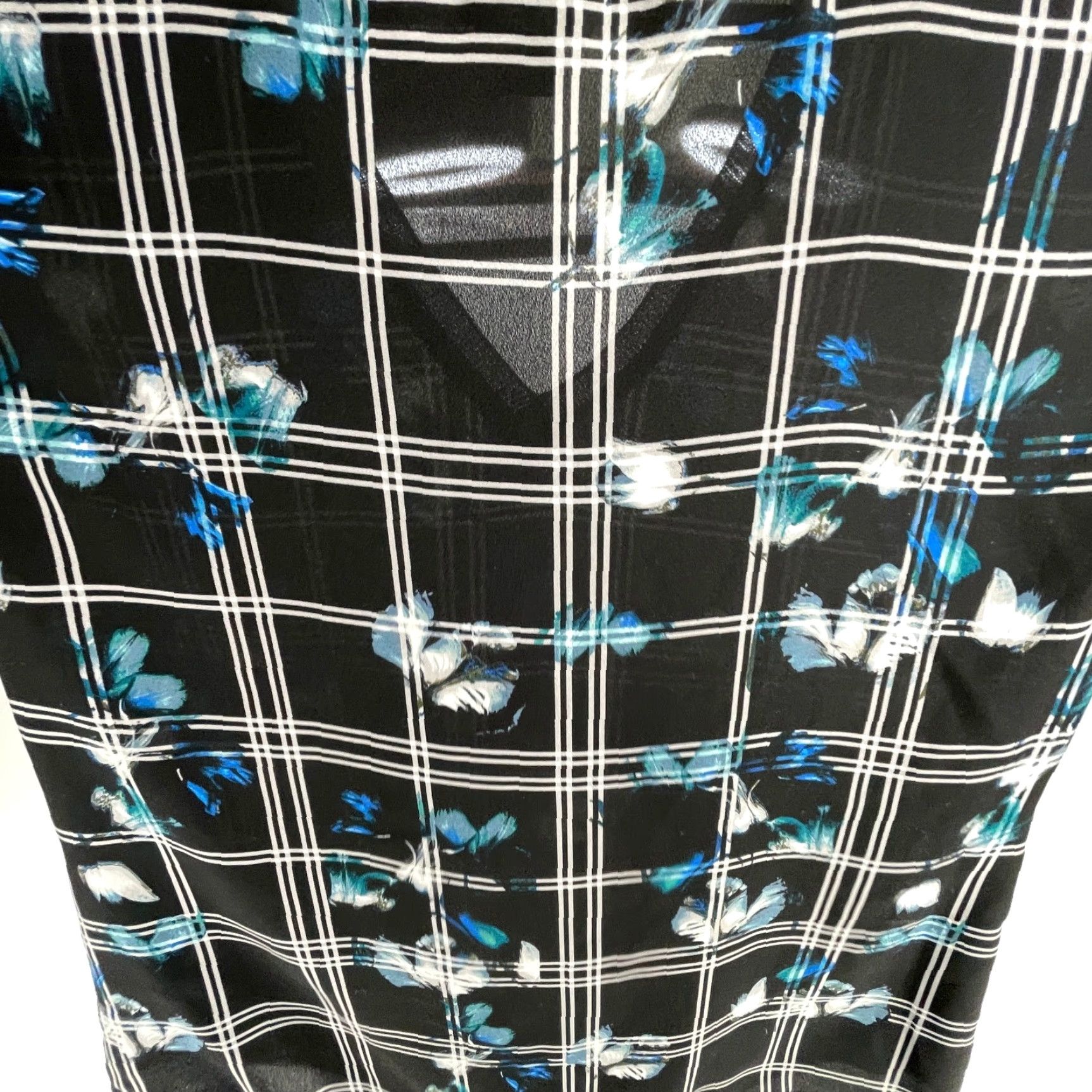 Worthington Worthington Shirt Women M Black Blue Floral Print Semi Sheer V Neck Feminine, Plaid, Short Sleeve, Tunic, Regular Fit, Pullover, Casual, Classic Size M / US 6-8 / IT 42-44 - 5 Thumbnail