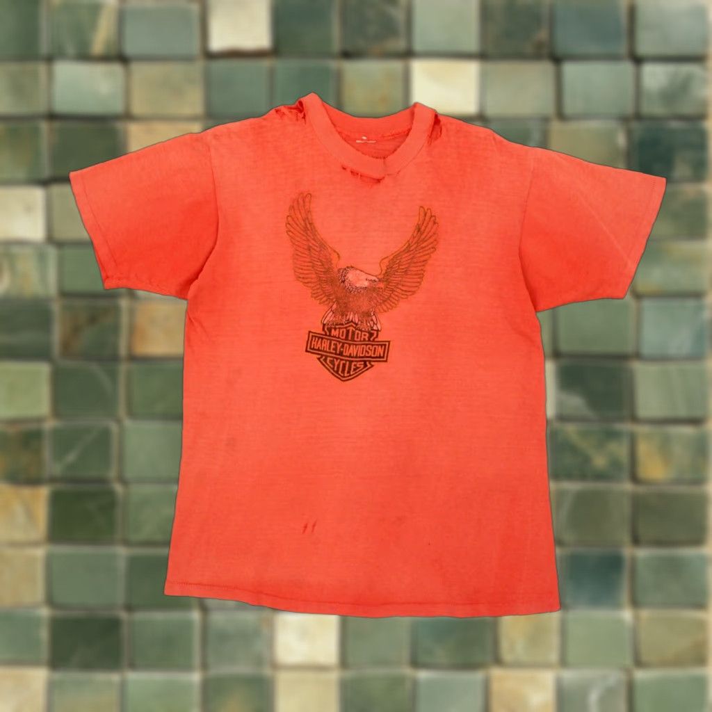 Vintage Harley Davidson 80s Eagle Orange TShirt M Mens VTG Graphic Tee Shirt Size US M / EU 48-50 / 2 - 1 Thumbnail