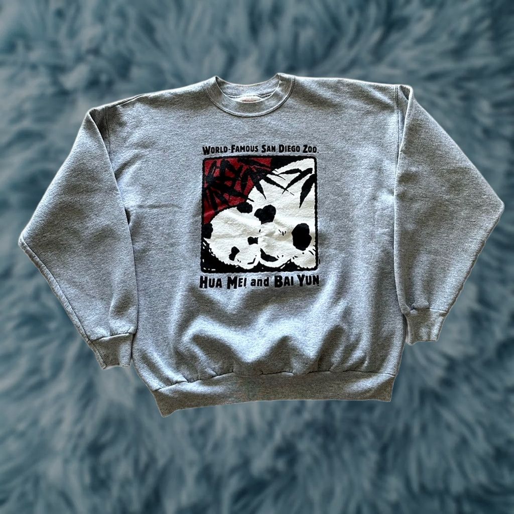 Hanes VINTAGE Hanes Sweatshirt Crewneck Mens Large 90s Panda San Diego Zoo Gray Knit Pullover Logo Graphics Size US L / EU 52-54 / 3 - 1 Thumbnail