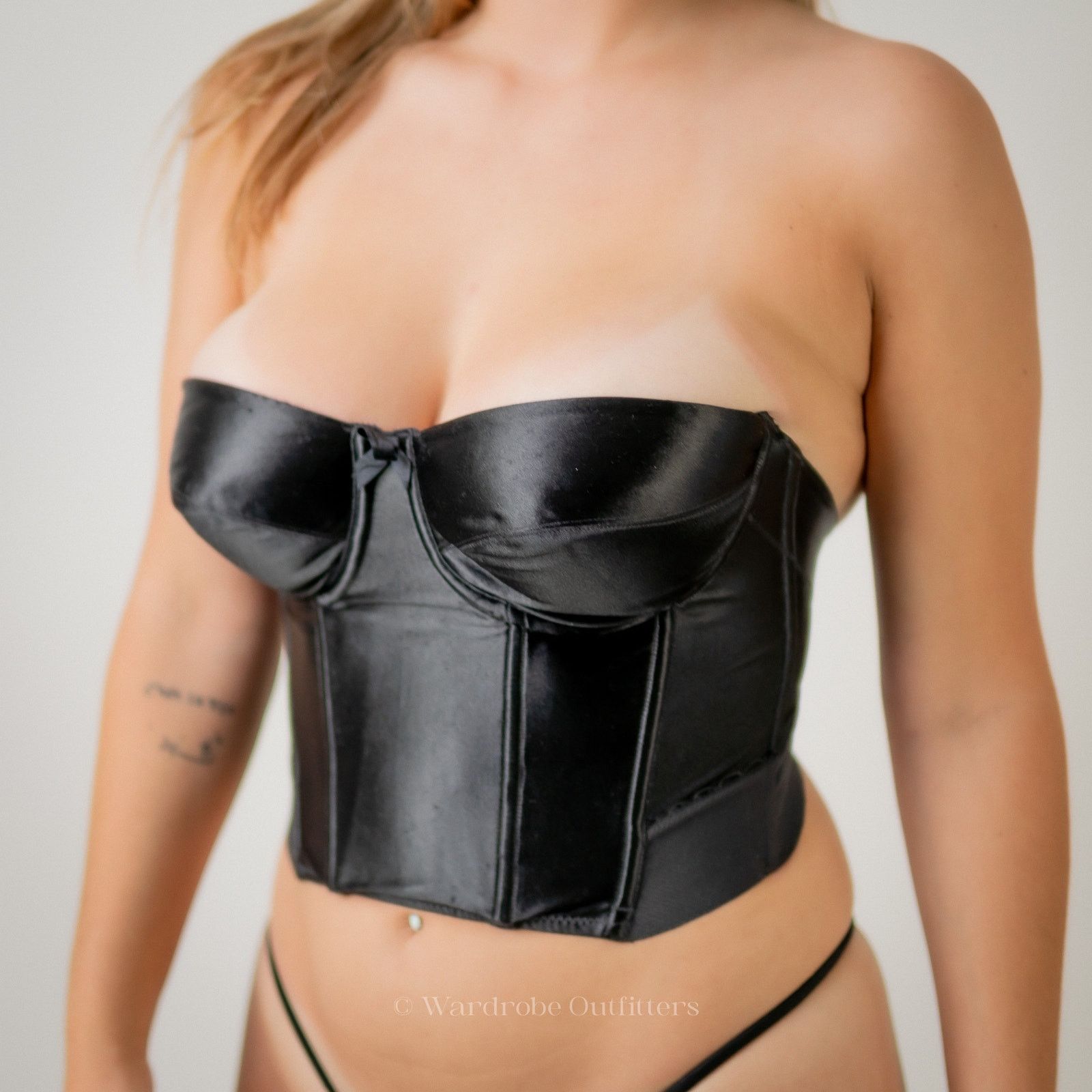 Designer Black Satin Push Up Lingerie Corset Size ONE SIZE - 2 Thumbnail