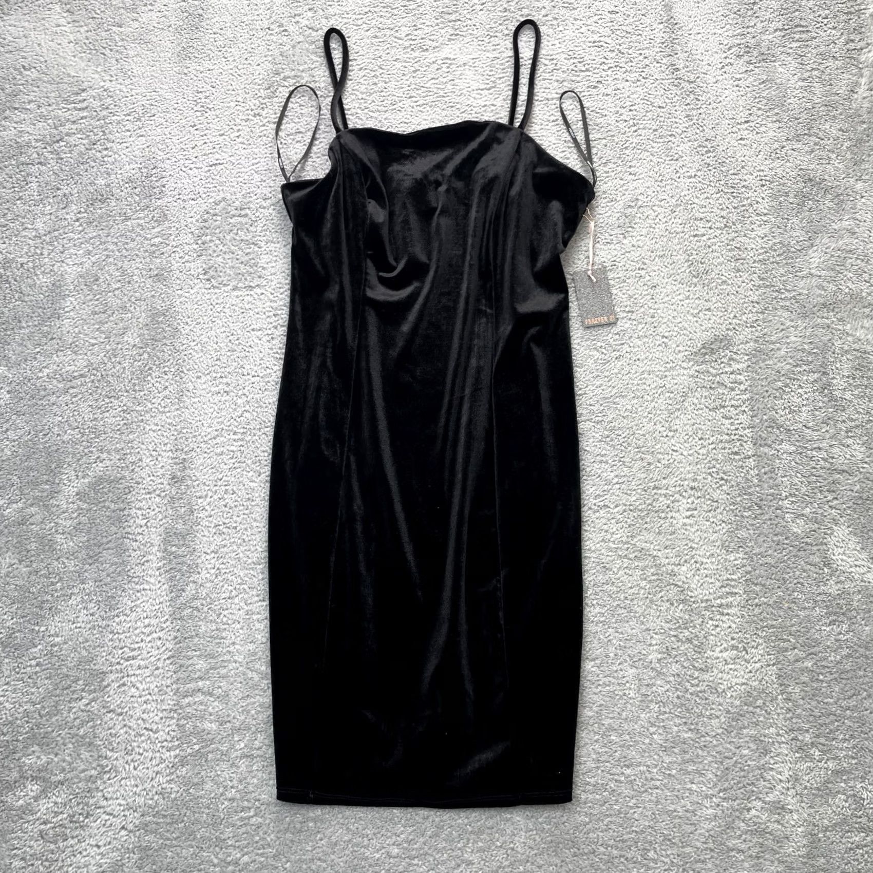 Forever 21 FOREVER 21 Dress Womens L Black Velvet Spaghetti Strap Bodycon Mini Sleeveless Square Neck Size L / US 10 / IT 46 - 2 Thumbnail
