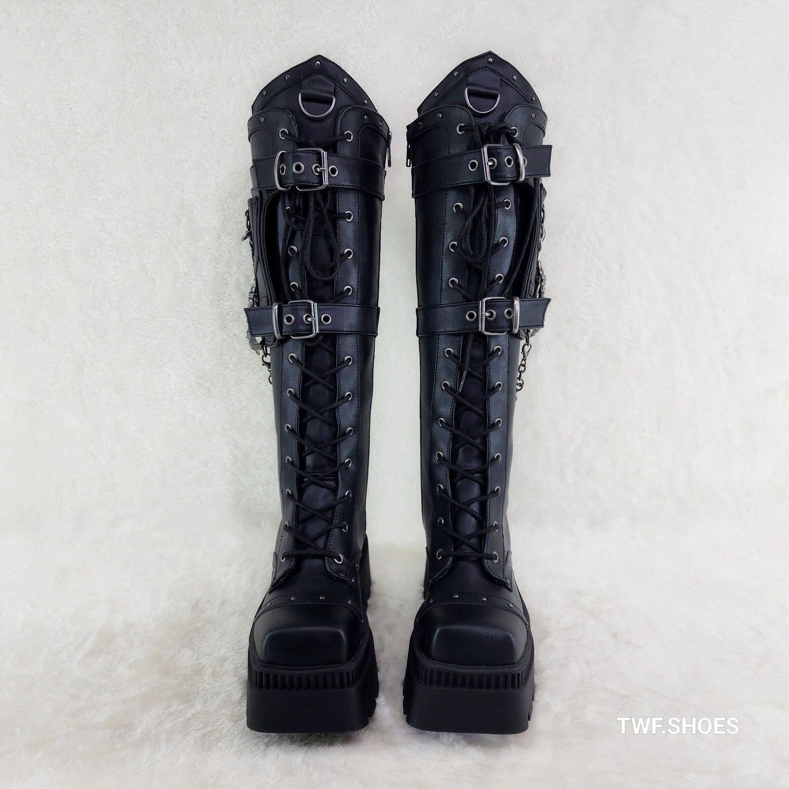 Demonia Cult DEMONIA Wicked Wrath Square Toe Goth Lace Up Knee High Boots Size US 10 / IT 40 - 8 Thumbnail
