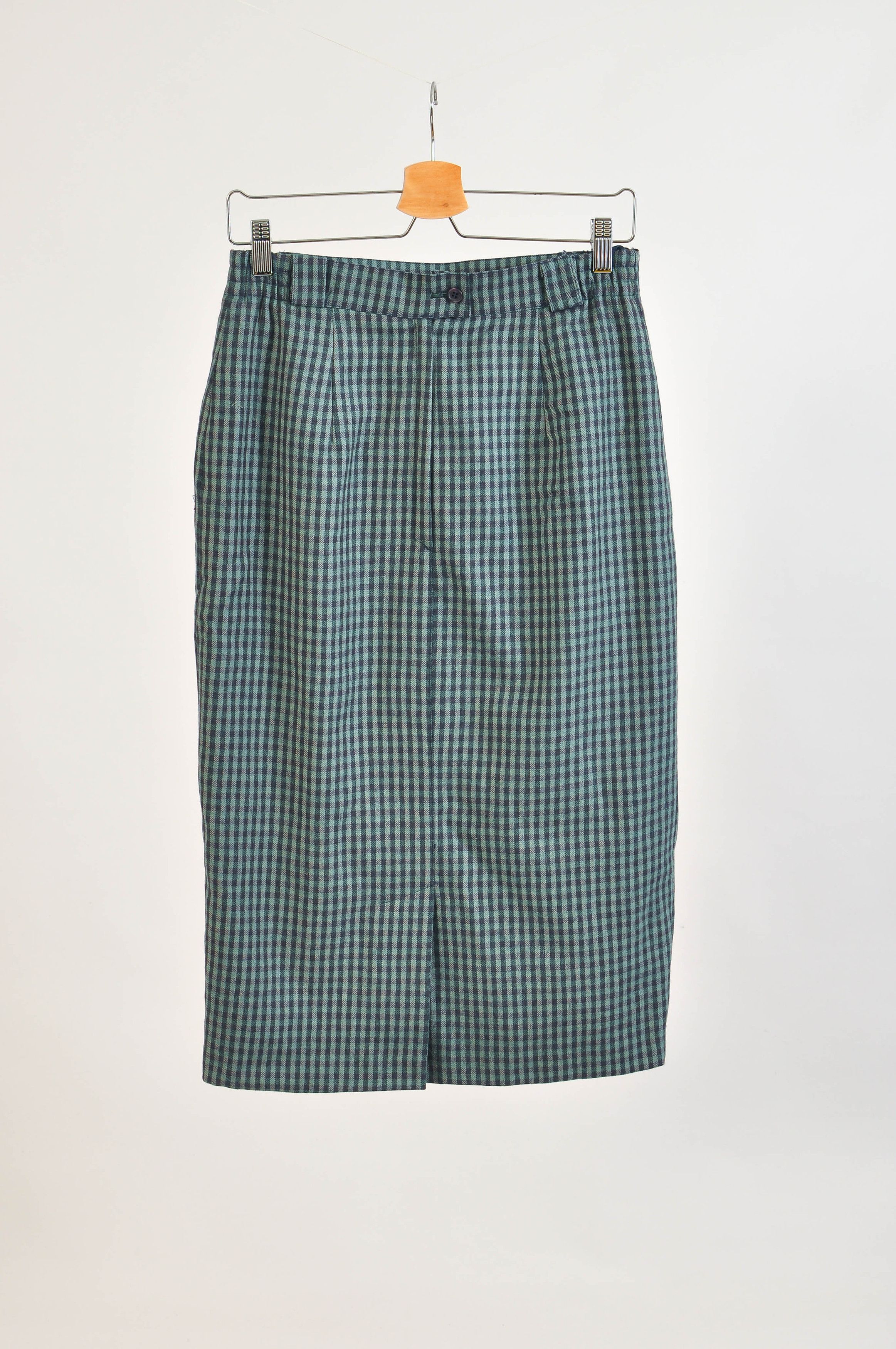 Other Vintage 90s Peter Hahn Midi Checkered Wool Skirt Size 29" - 3 Thumbnail