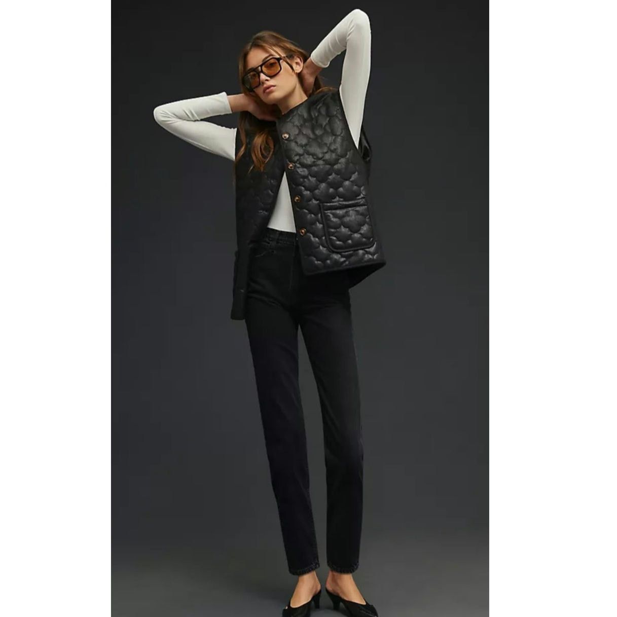 Anthropologie New FRNCH Paris Gisette Faux Leather Quilted Vest $150 OS Size ONE SIZE - 1 Thumbnail