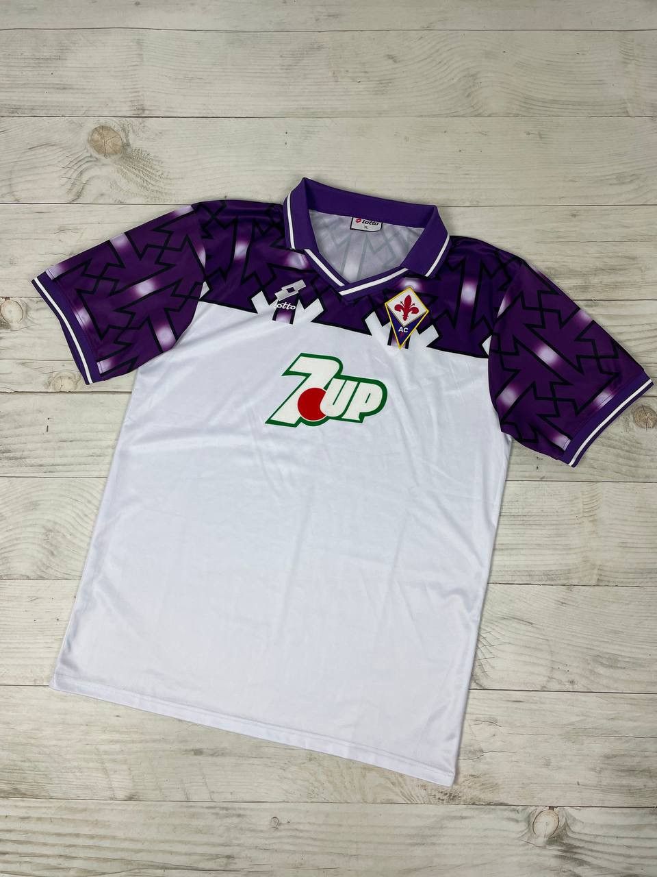 image of Lotto x Soccer Jersey Vintage Fiorentina Florence 1992 1993 Away Shirt Jersey in White (Size XL)