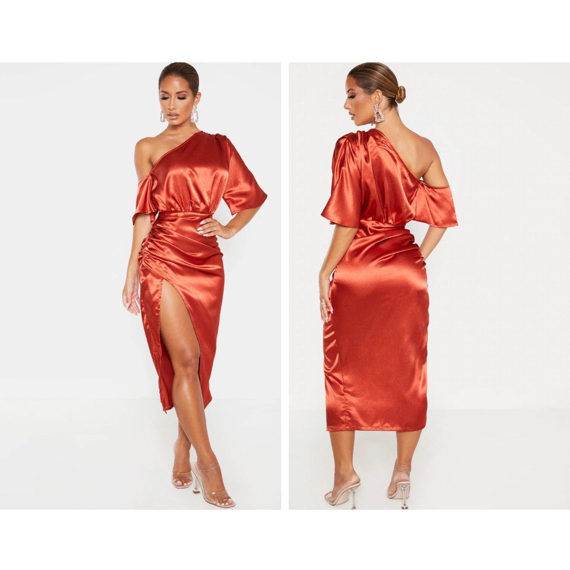 Other Pretty little things,NWT RUST SATIN DRESS S 12 Size XL / US 12-14 / IT 48-50 - 1 Thumbnail