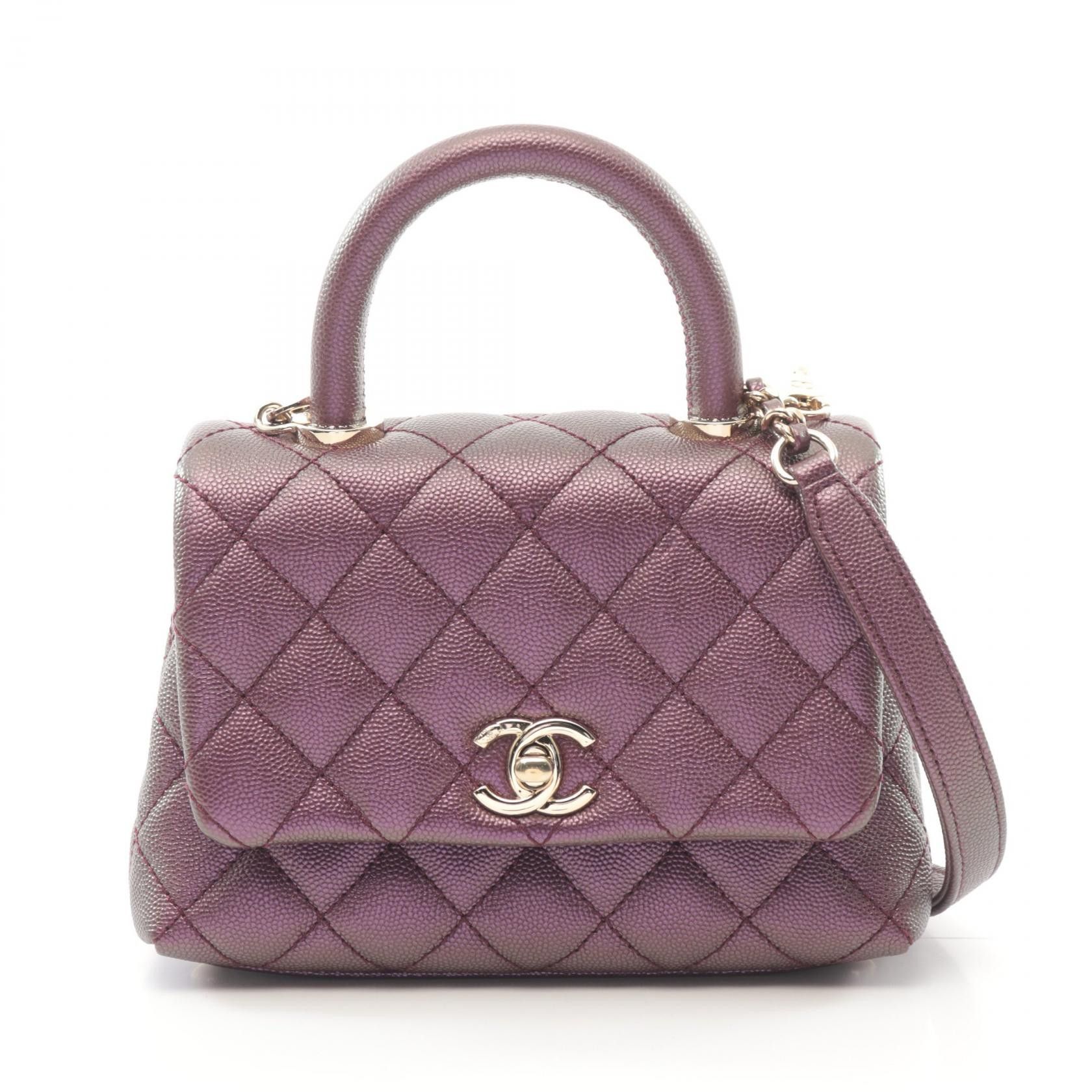 Chanel Chanel Coco Handle Caviar Top Handle Bag Leather Handbag As2215 in Purple, Women's