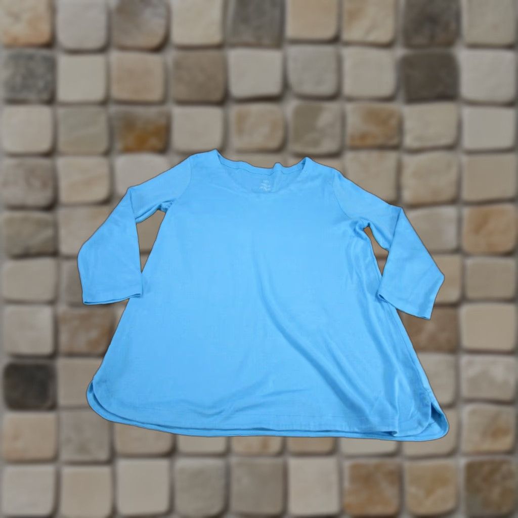 J. Jill VINTAGE J. Jill T-Shirt Womens XSP Petite Blue Cotton V-Neck Long Sleeve Casual Size XS / US 0-2 / IT 36-38 - 1 Thumbnail