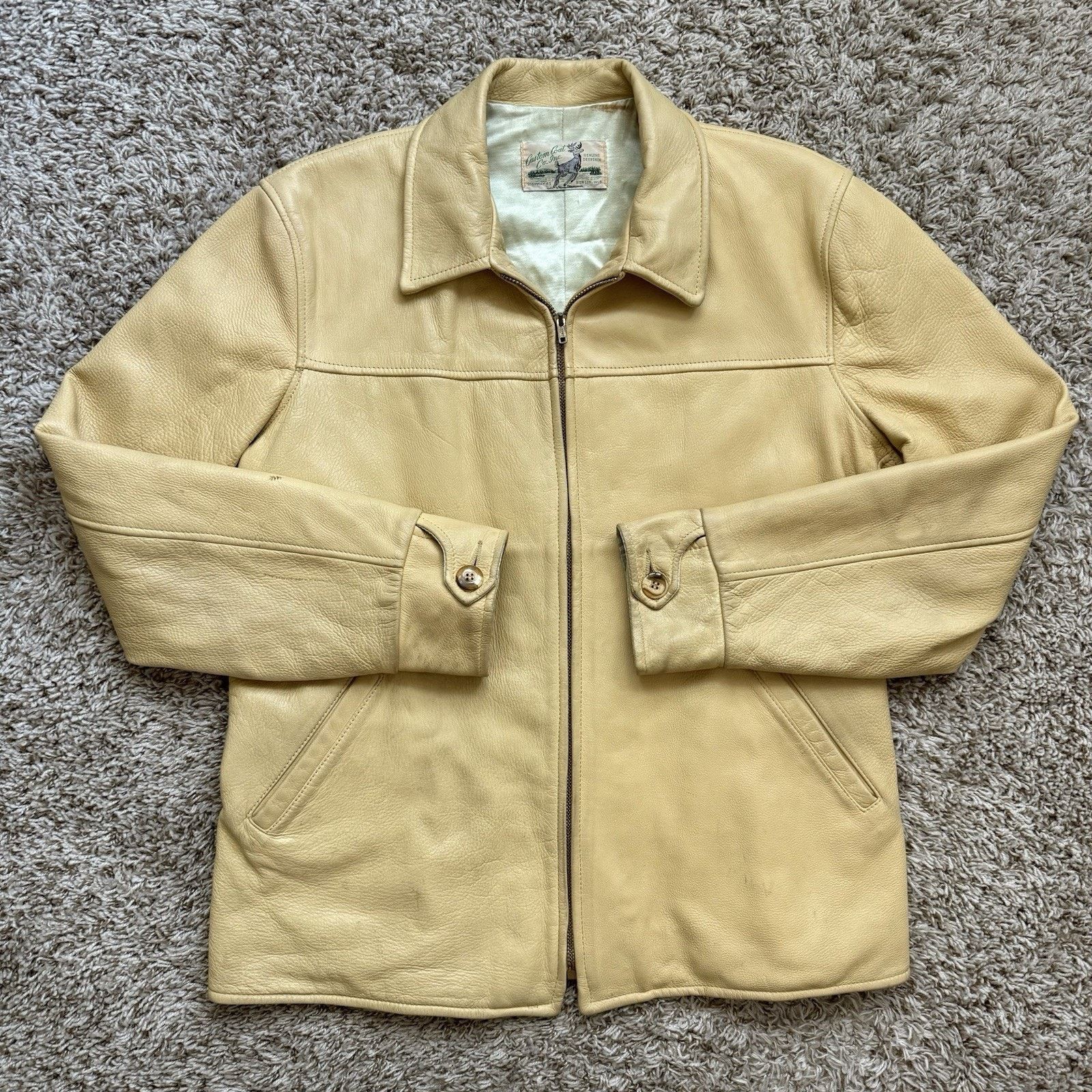 Vintage RARE Vintage Deerskin Leather Jacket Light Yellow Full Zip Size US M / EU 48-50 / 2 - 1 Thumbnail