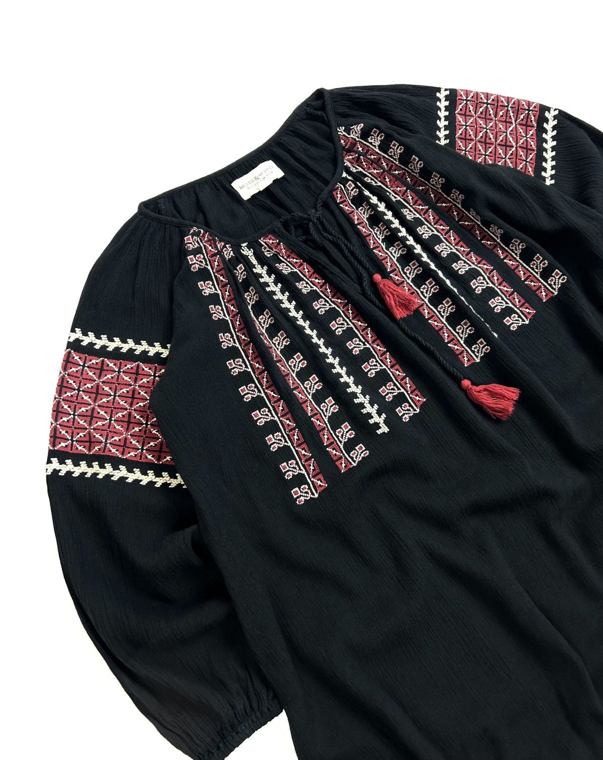 Denim & Supply Ralph Lauren Rare Ralph Lauren Denim Supply Blouse Black Embroidery Boho Size XXS / US 00 / IT 34 - 4 Thumbnail