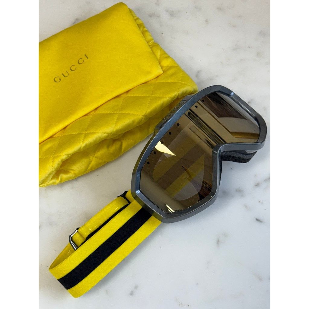 Gucci NEW GUCCI GG1210S Metallic Grey Mirrored Ski Goggles $1100 Size ONE SIZE - 5 Thumbnail