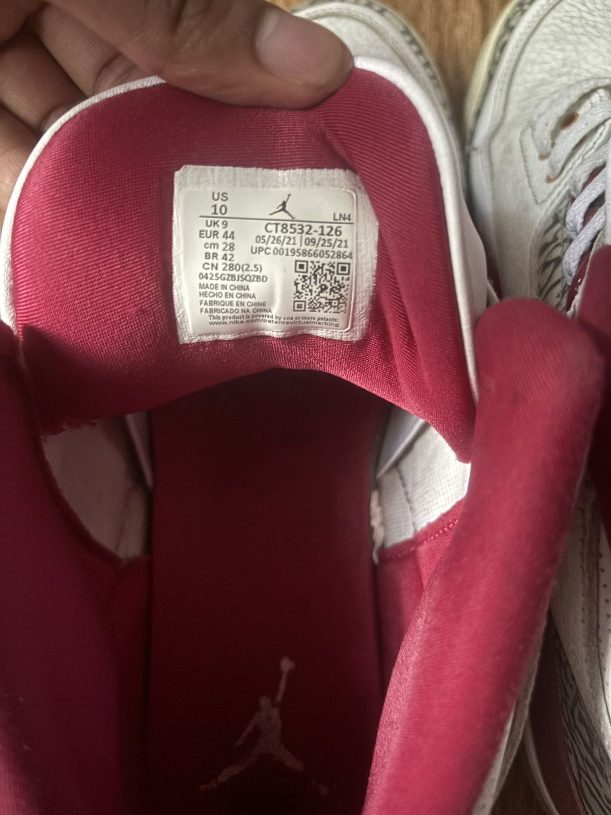 Jordan Brand Cardinal Red Jordan 3’s Size US 9.5 / EU 42-43 - 5 Thumbnail
