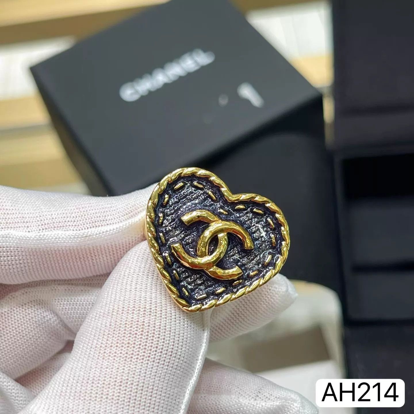 Chanel Chanel Denim Blue Gold Heart Ring 24p CC Size 51 Box AH214 Size ONE SIZE - 5 Thumbnail