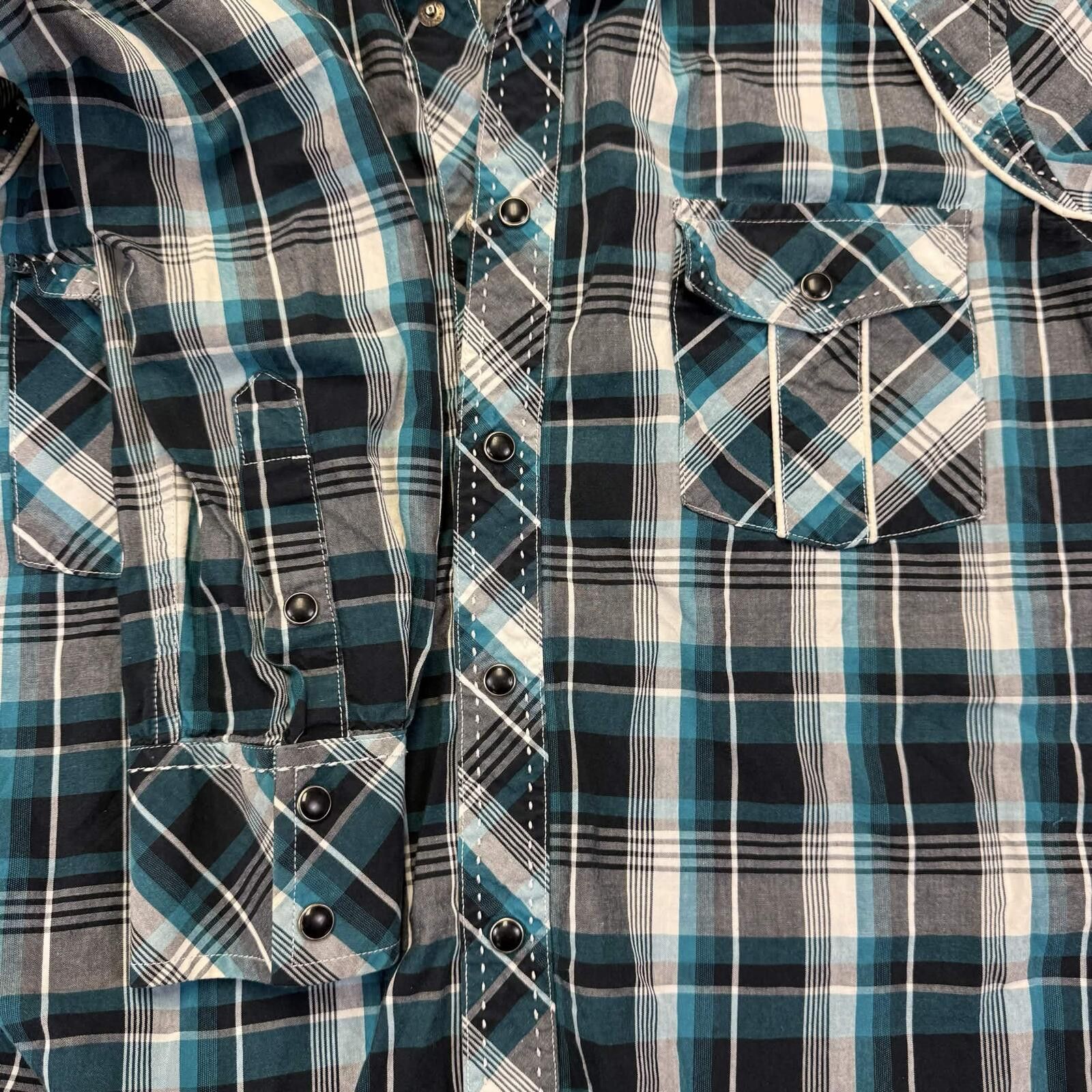 Other Rock & Roll Cowboy Men's Plaid Westren Snap Shirt Size ONE SIZE - 3 Thumbnail
