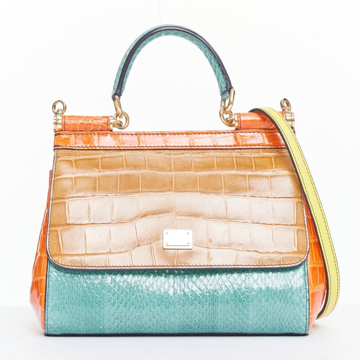 Dolce & Gabbana DOLCE GABBANA Miss Sicily colorblock scaled leather satchel crossbody bag Size ONE SIZE - 1 Thumbnail