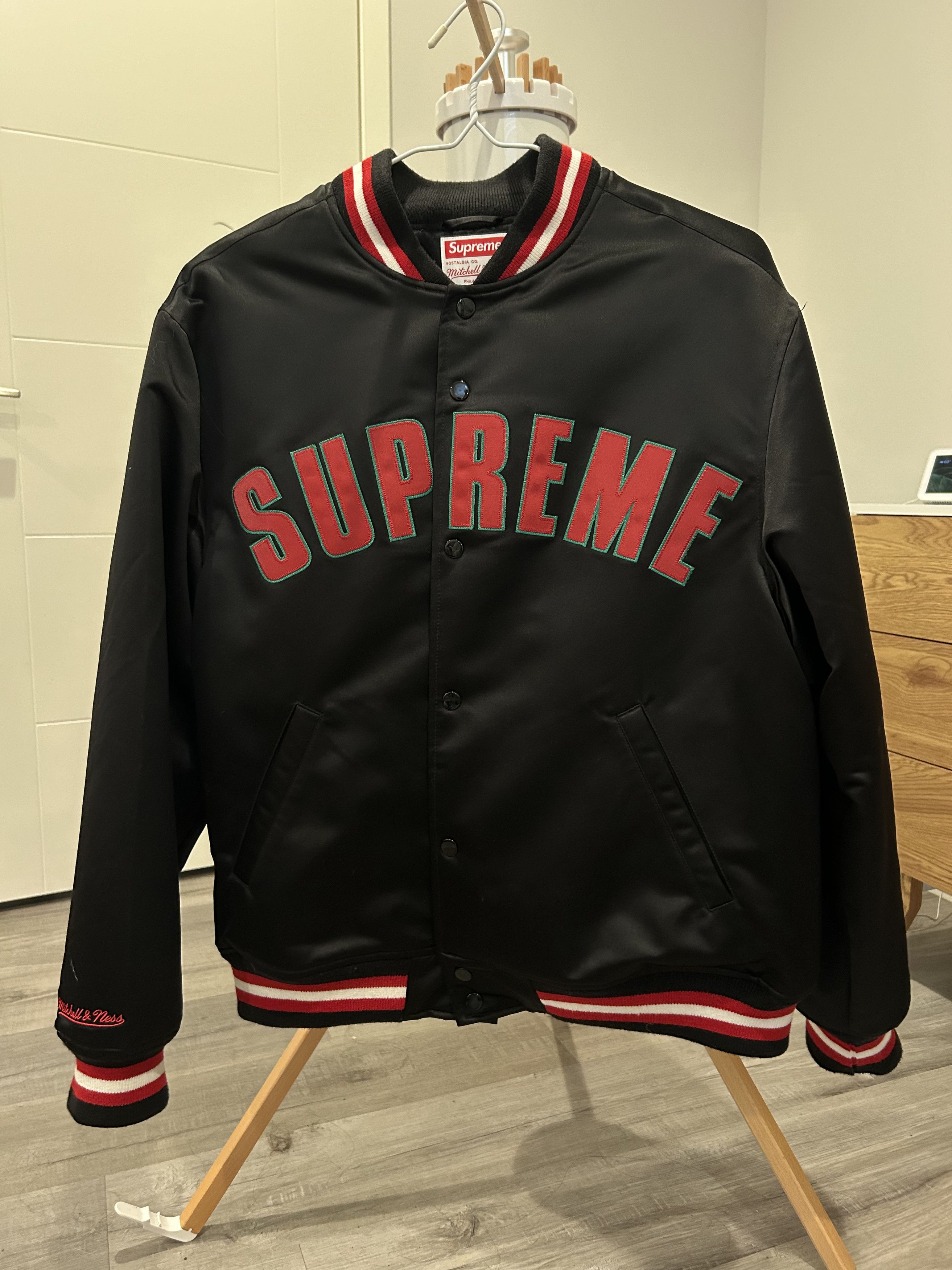 Supreme Supreme Mitchell & Ness Satin Varsity Jacket | Grailed