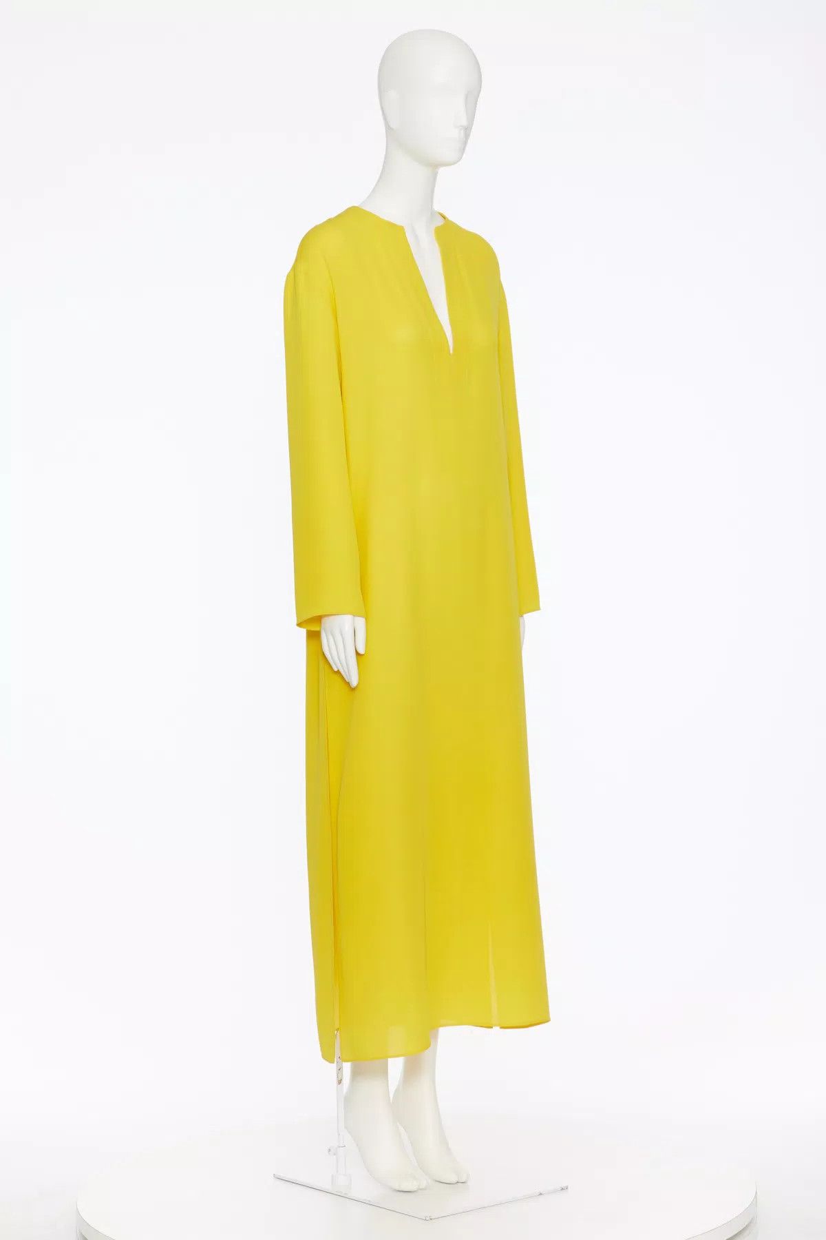 Valentino o1s1wg110925 Georgette Kaftan Dress in Bright Yellow Size M / US 6-8 / IT 42-44 - 3 Thumbnail