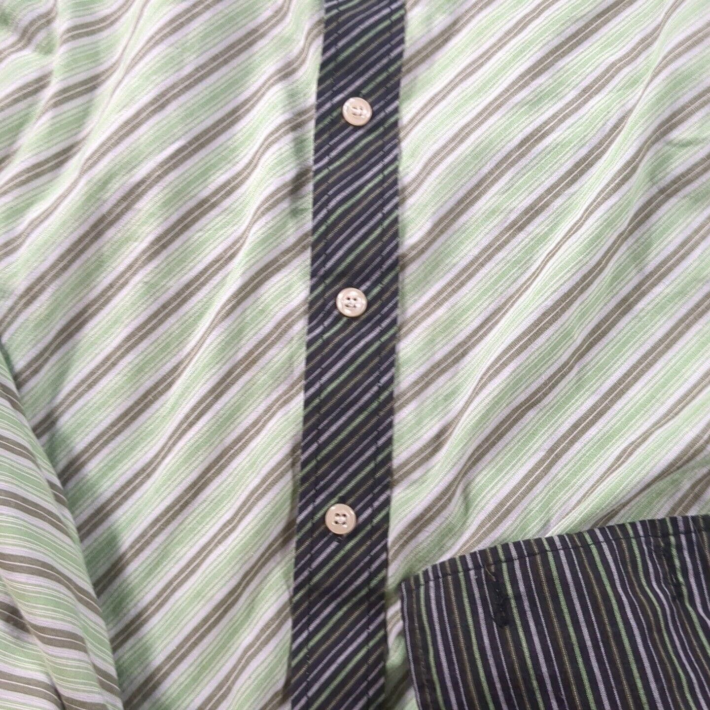 Designer Gazoz Shirt Men XXL Green Stripe Contrast Collar French Cuff Size US XXL / EU 58 / 5 - 7 Thumbnail