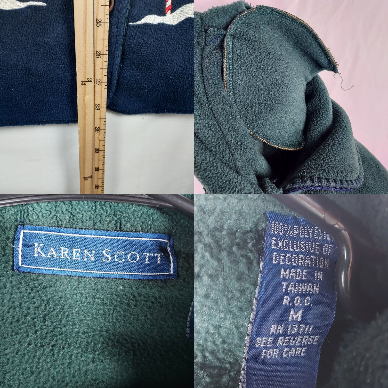 Vintage Karen Scott Christmas Fleece Jacket Women’s M Green Embroidered Cabin Tree Cardigan Sweater Holiday Winter Womens Size M / US 6-8 / IT 42-44 - 8 Thumbnail