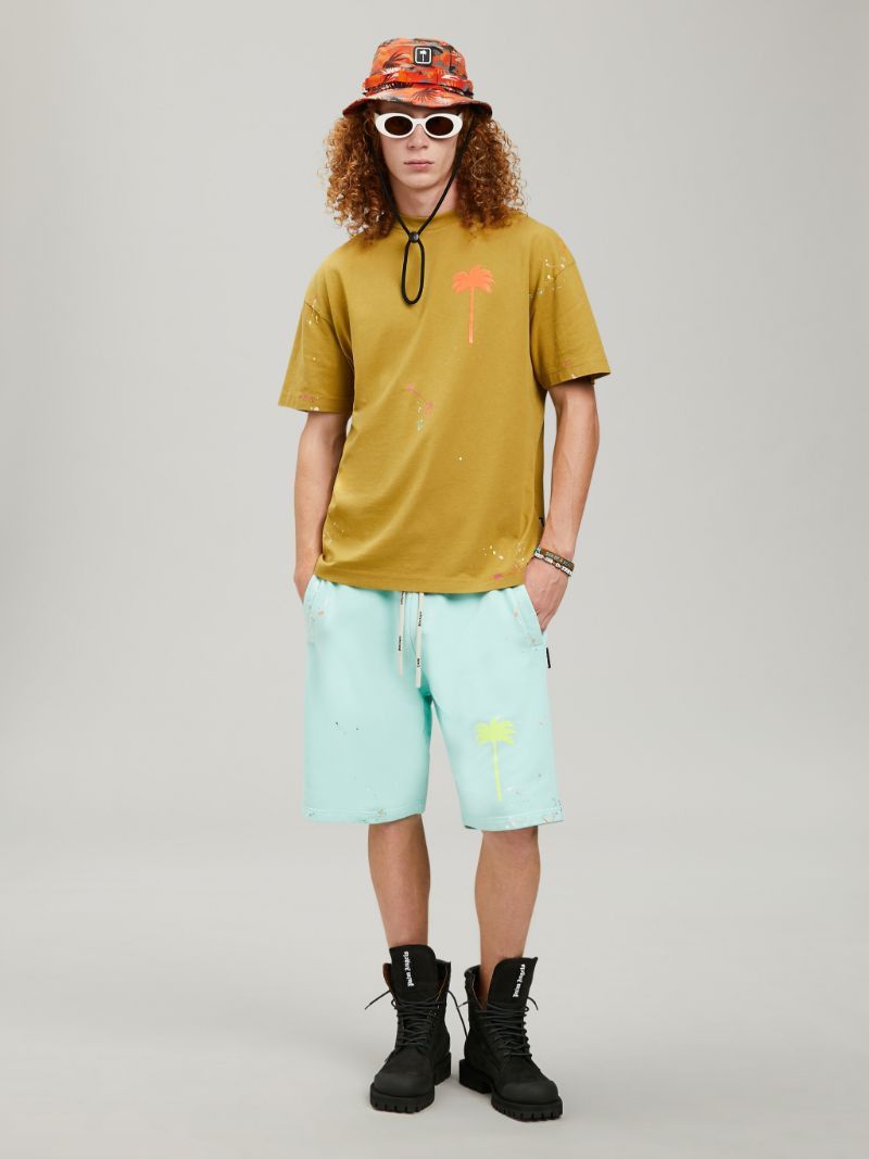 Palm Angels Mustard Palm Tree Paint Splatter T-Shirt Size US L / EU 52-54 / 3 - 3 Thumbnail