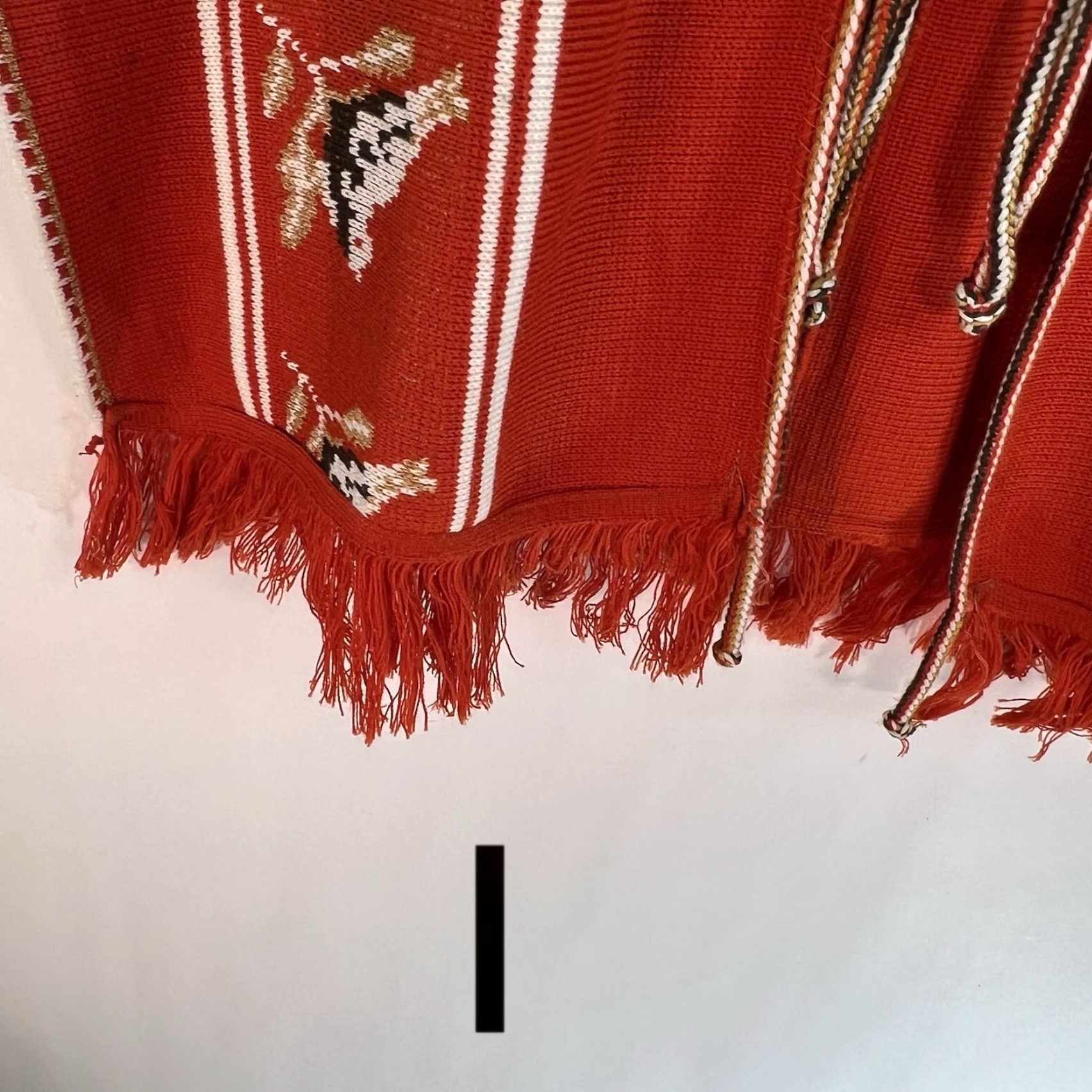Rusty VINTAGE Southwestern Bird Poncho Sweater Womens One Size Rust Orange Animal Print Cape with Fringe Tasseled Accents Size ONE SIZE - 5 Thumbnail