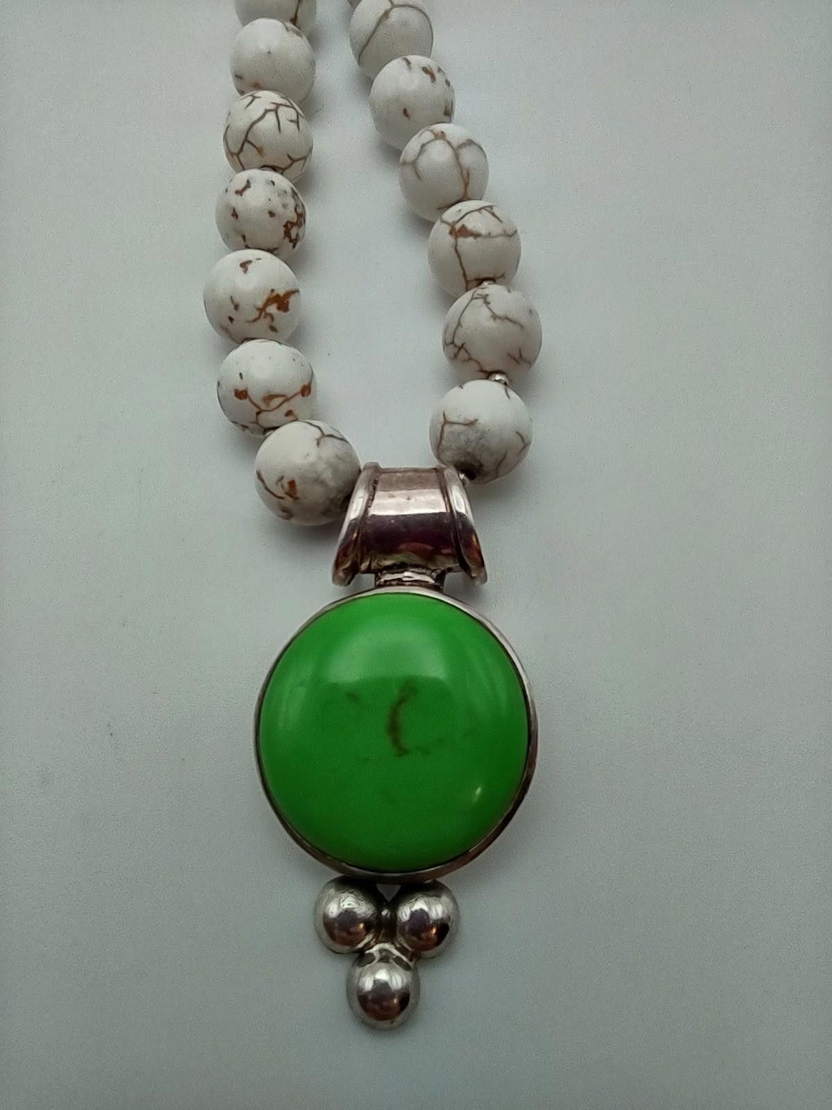 Other Vtg CW 925 Thailand Sterling Silver Green Magnesite Necklace Size ONE SIZE - 2 Thumbnail