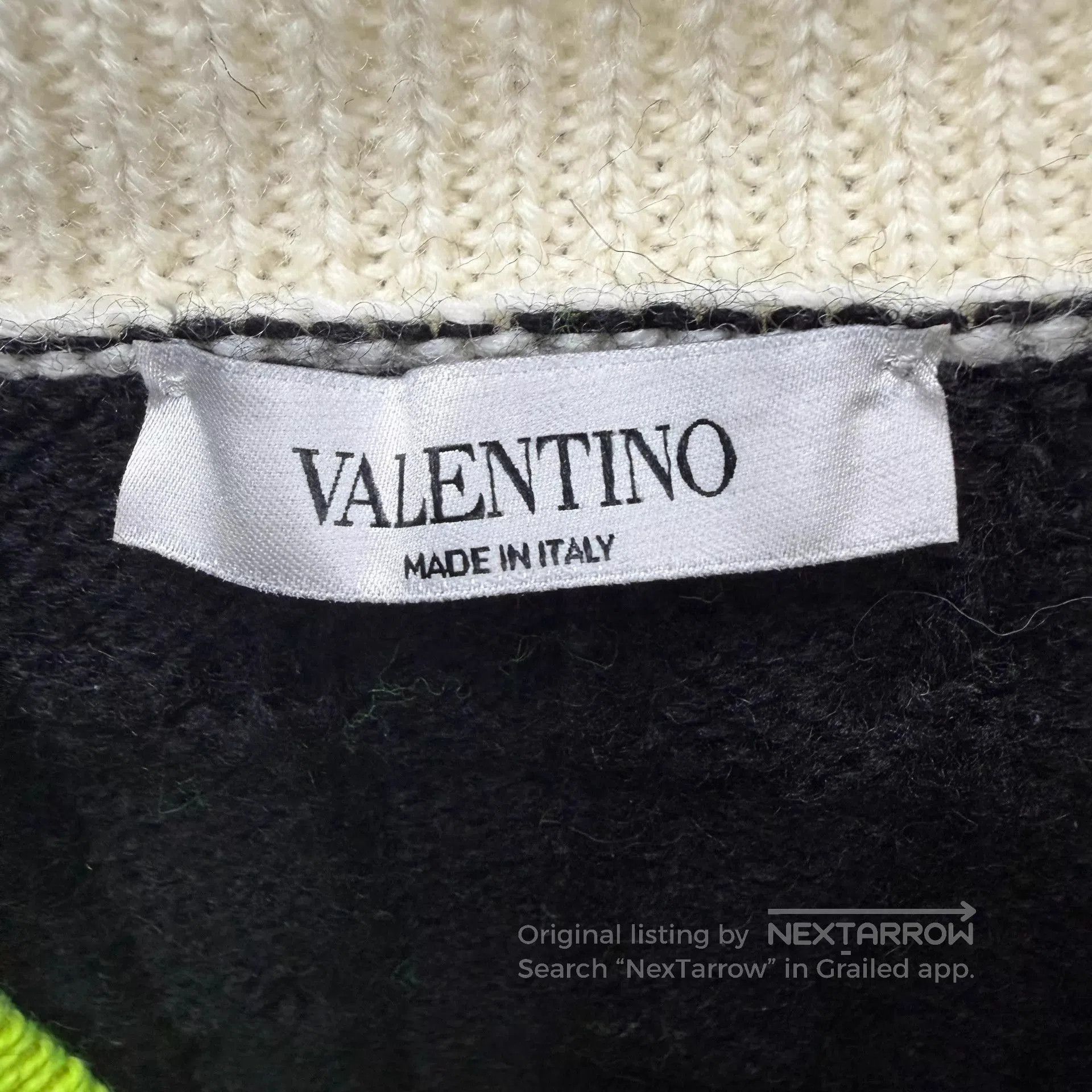 Valentino Black Cable Knit Cardigan with Neon Yellow Trim - M. Size US M / EU 48-50 / 2 - 2 Thumbnail