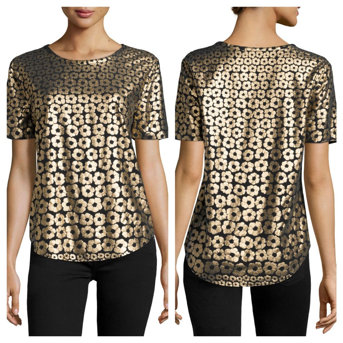 Equipment Equipment Femme Riley Metallic Floral Print Tee Black Gold Size M / US 6-8 / IT 42-44 - 10 Thumbnail